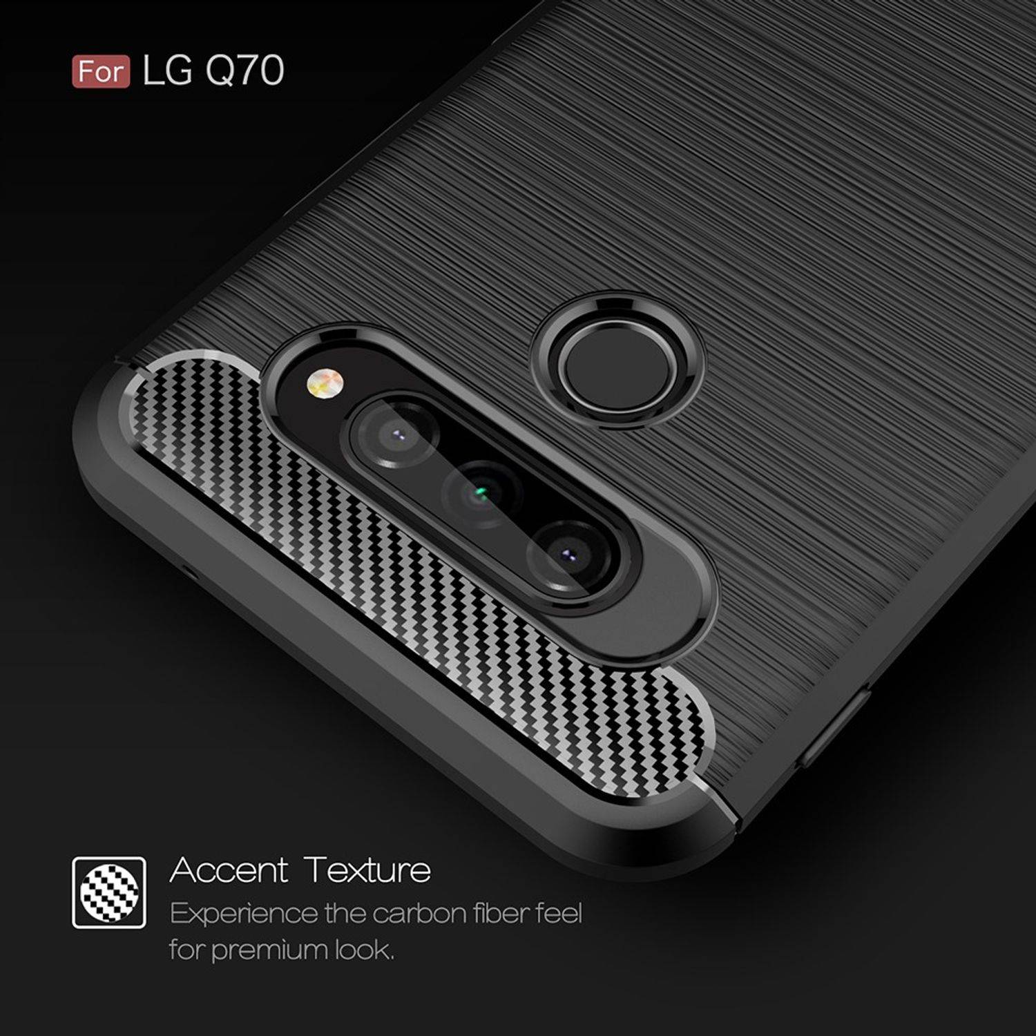LG Q70 Handyhülle Carbon Optik Backcover Schwarz