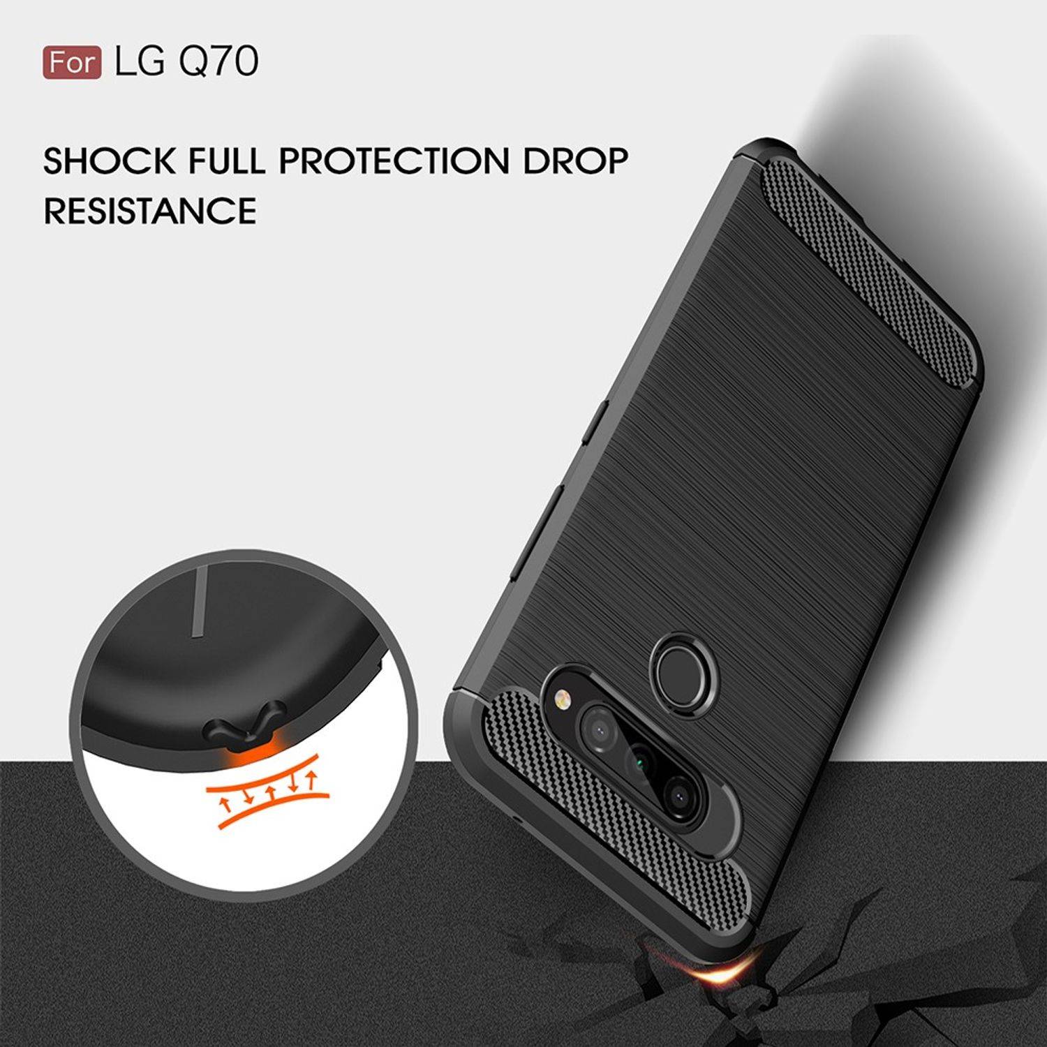 LG Q70 Handyhülle Carbon Optik Backcover Schwarz