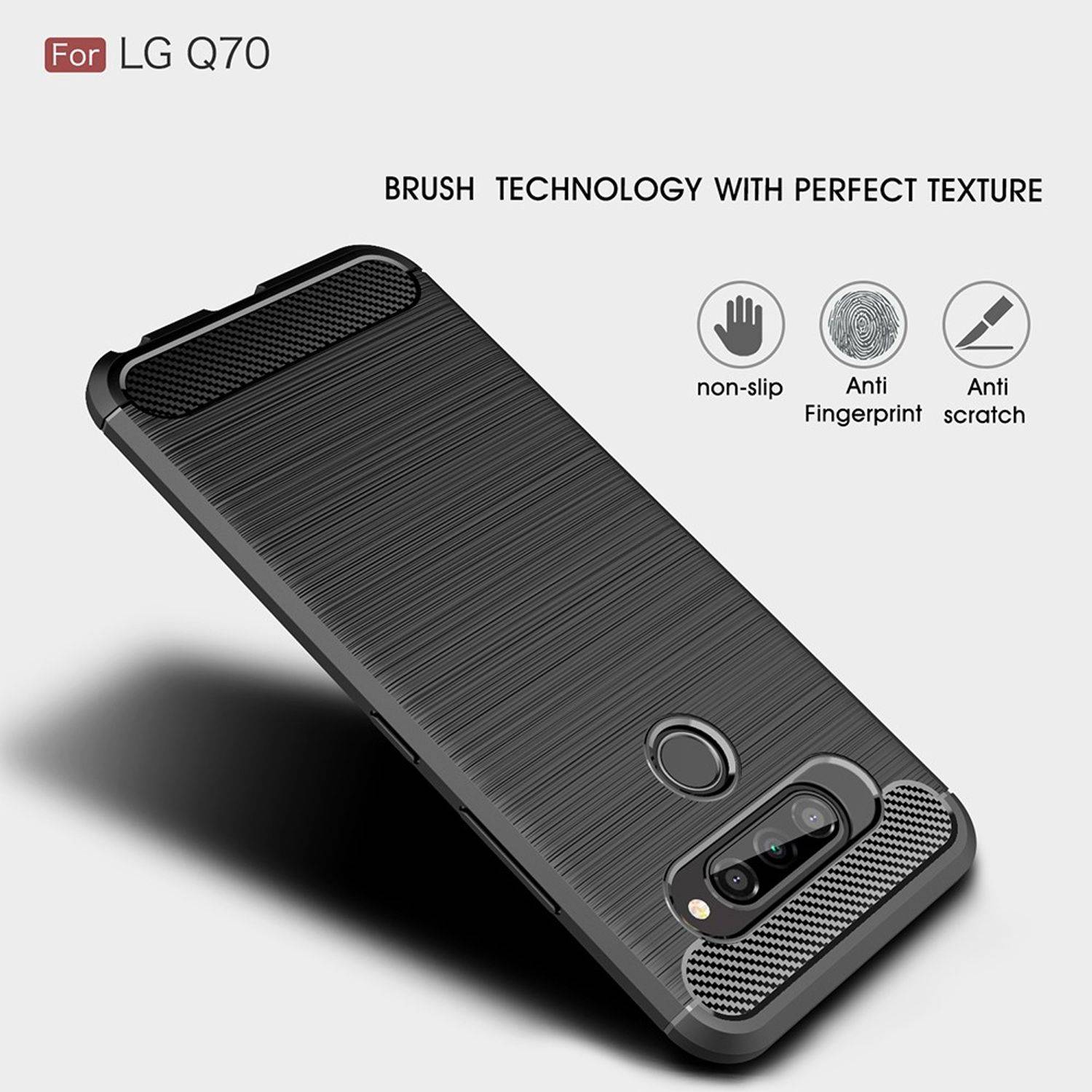 LG Q70 Handyhülle Carbon Optik Backcover Schwarz
