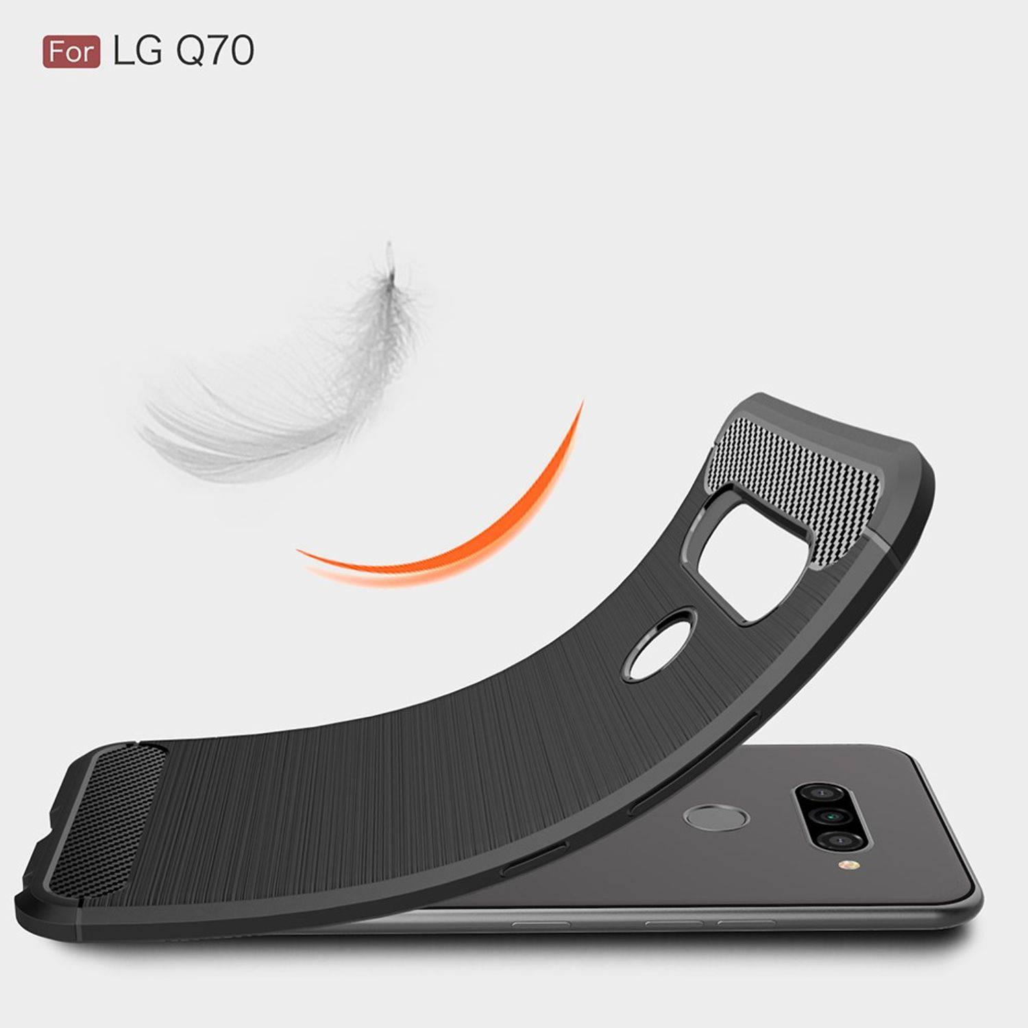 LG Q70 Handyhülle Carbon Optik Backcover Schwarz