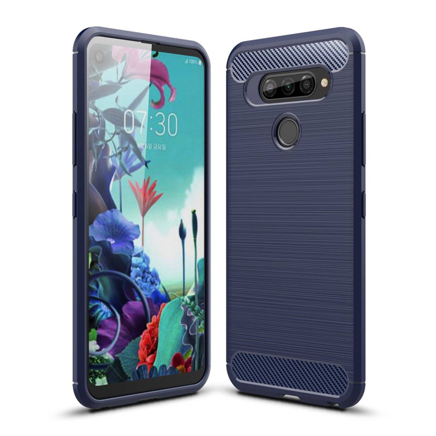 LG Q70 Handyhülle Carbon Optik Backcover Blau