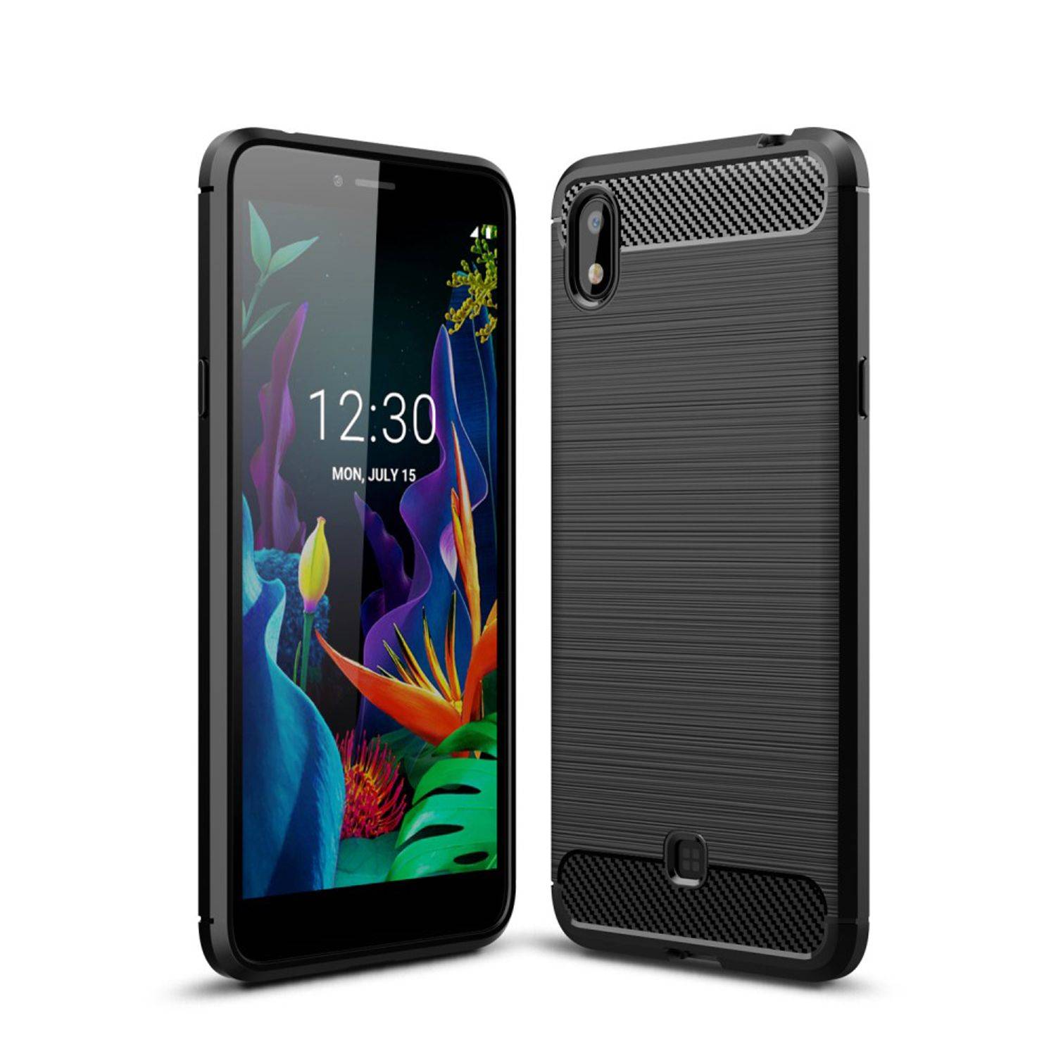 LG K20 2019 Handyhülle Carbon Optik Backcover Schwarz