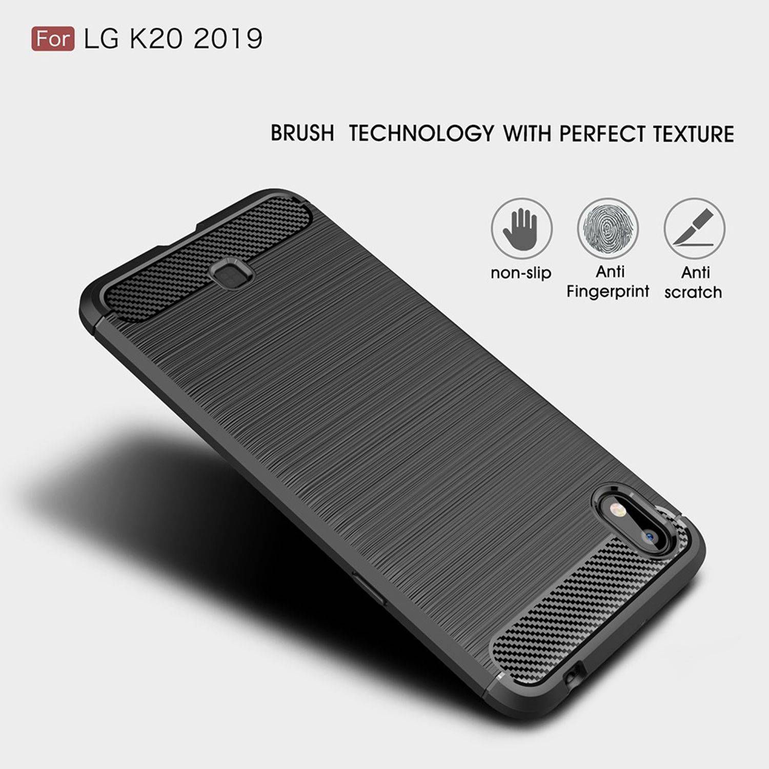 LG K20 2019 Handyhülle Carbon Optik Backcover Schwarz