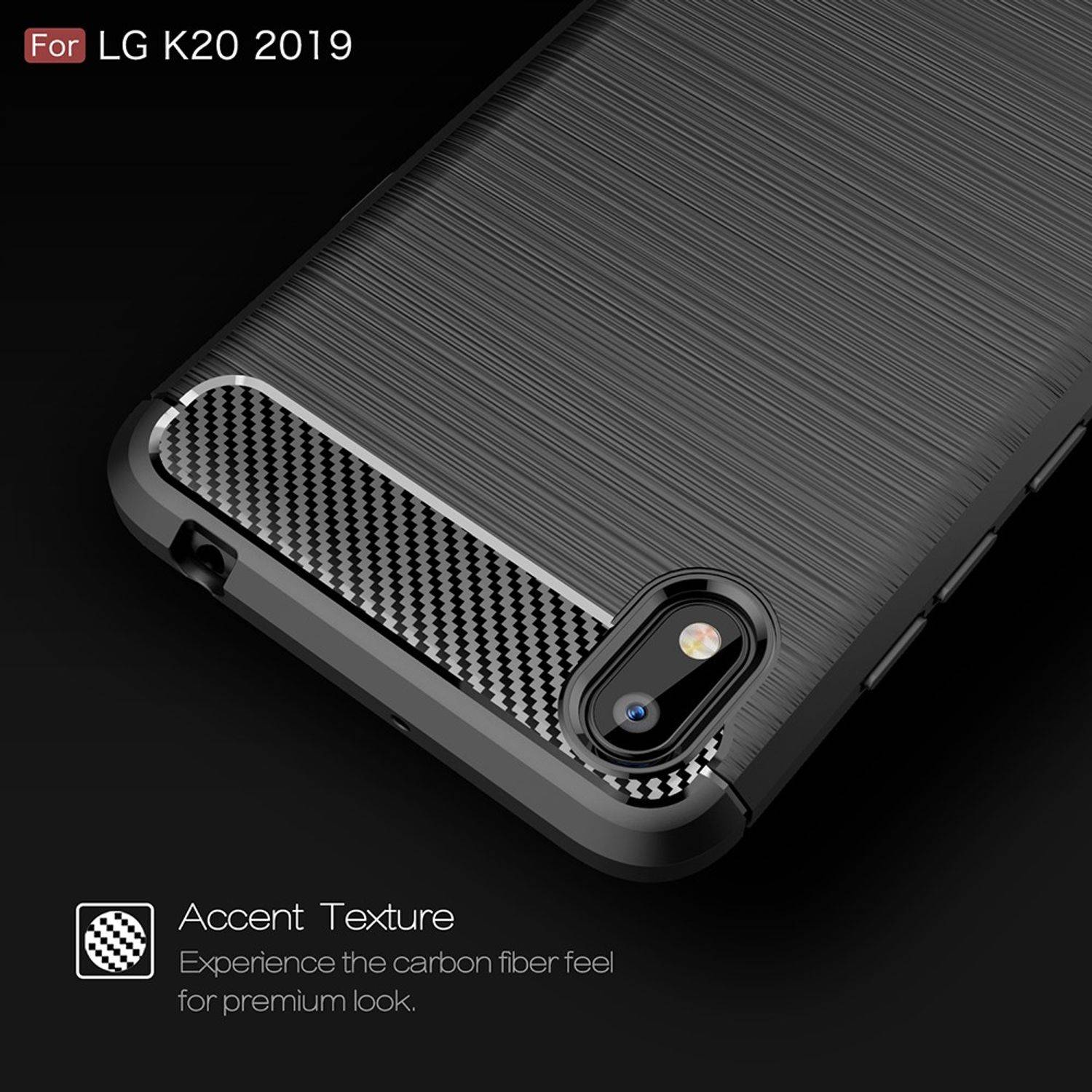 LG K20 2019 Handyhülle Carbon Optik Backcover Schwarz