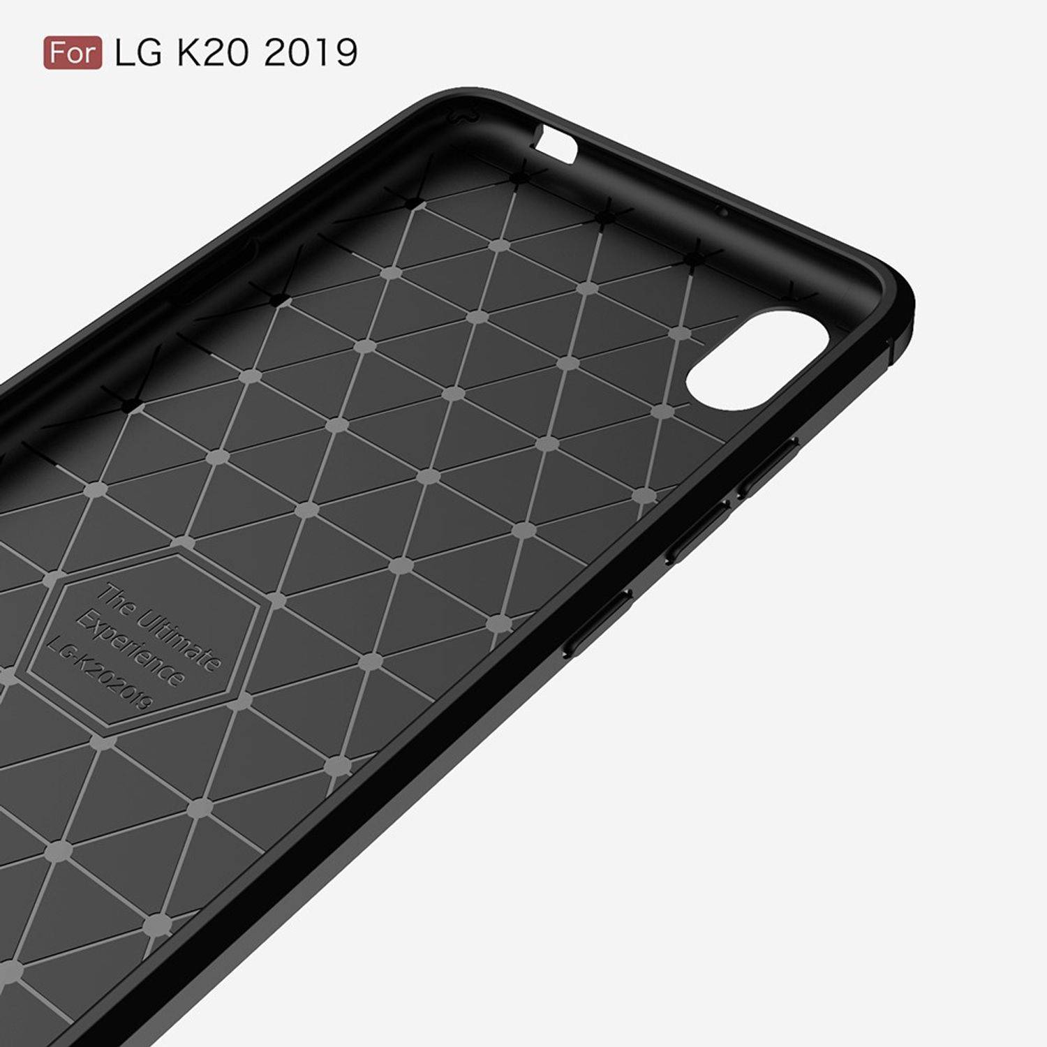 LG K20 2019 Handyhülle Carbon Optik Backcover Schwarz