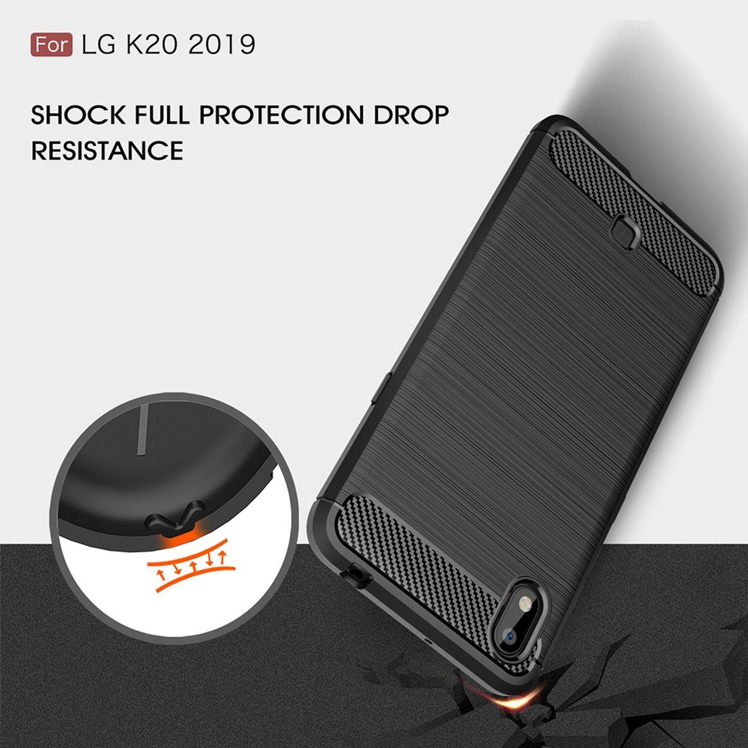 LG K20 2019 Handyhülle Carbon Optik Backcover Schwarz
