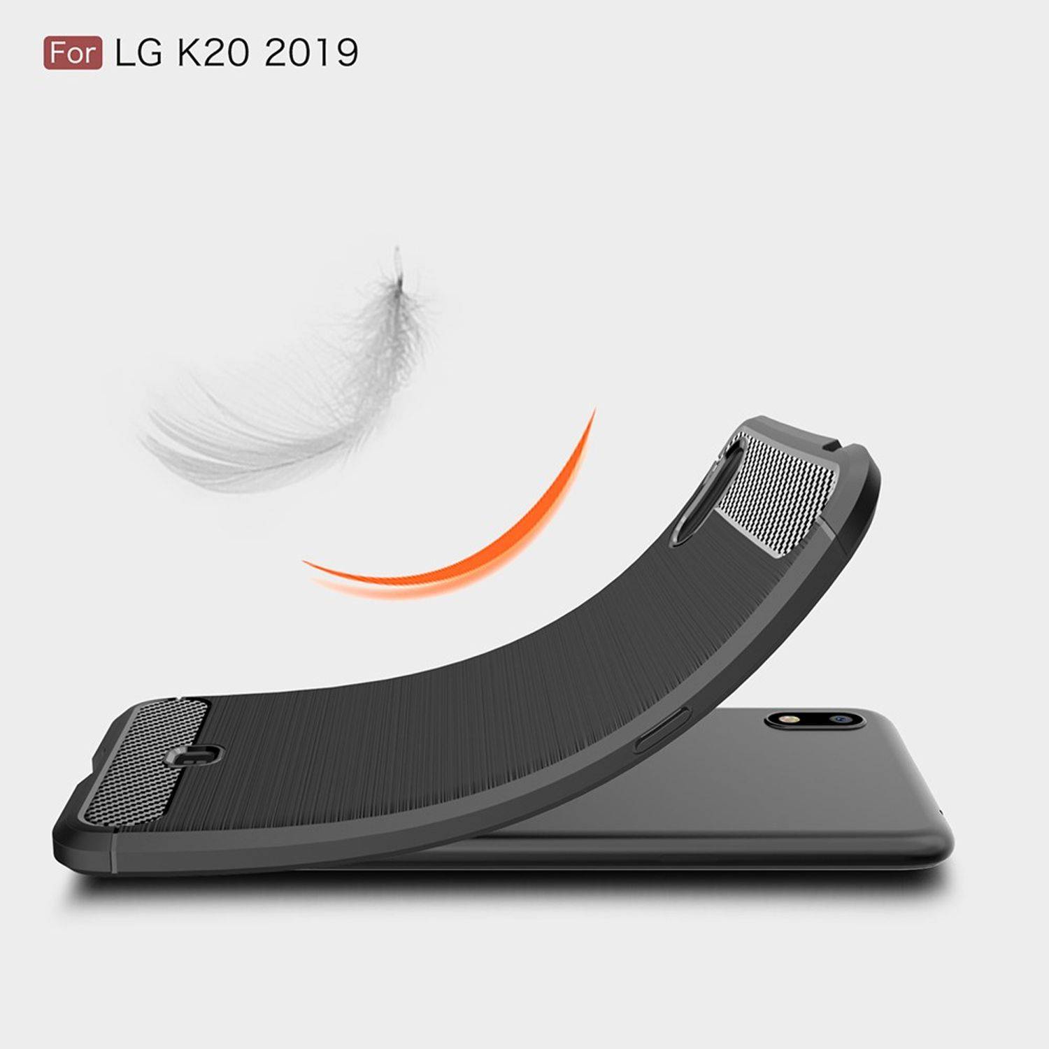 LG K20 2019 Handyhülle Carbon Optik Backcover Schwarz