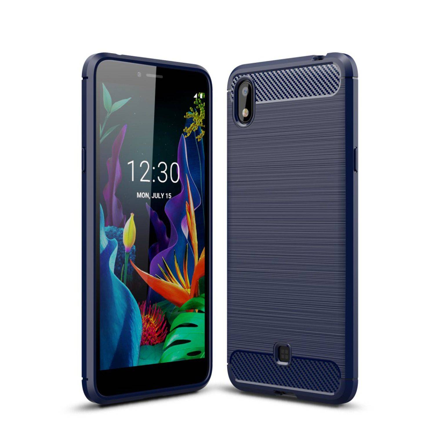 LG K20 2019 Handyhülle Carbon Optik Backcover Blau