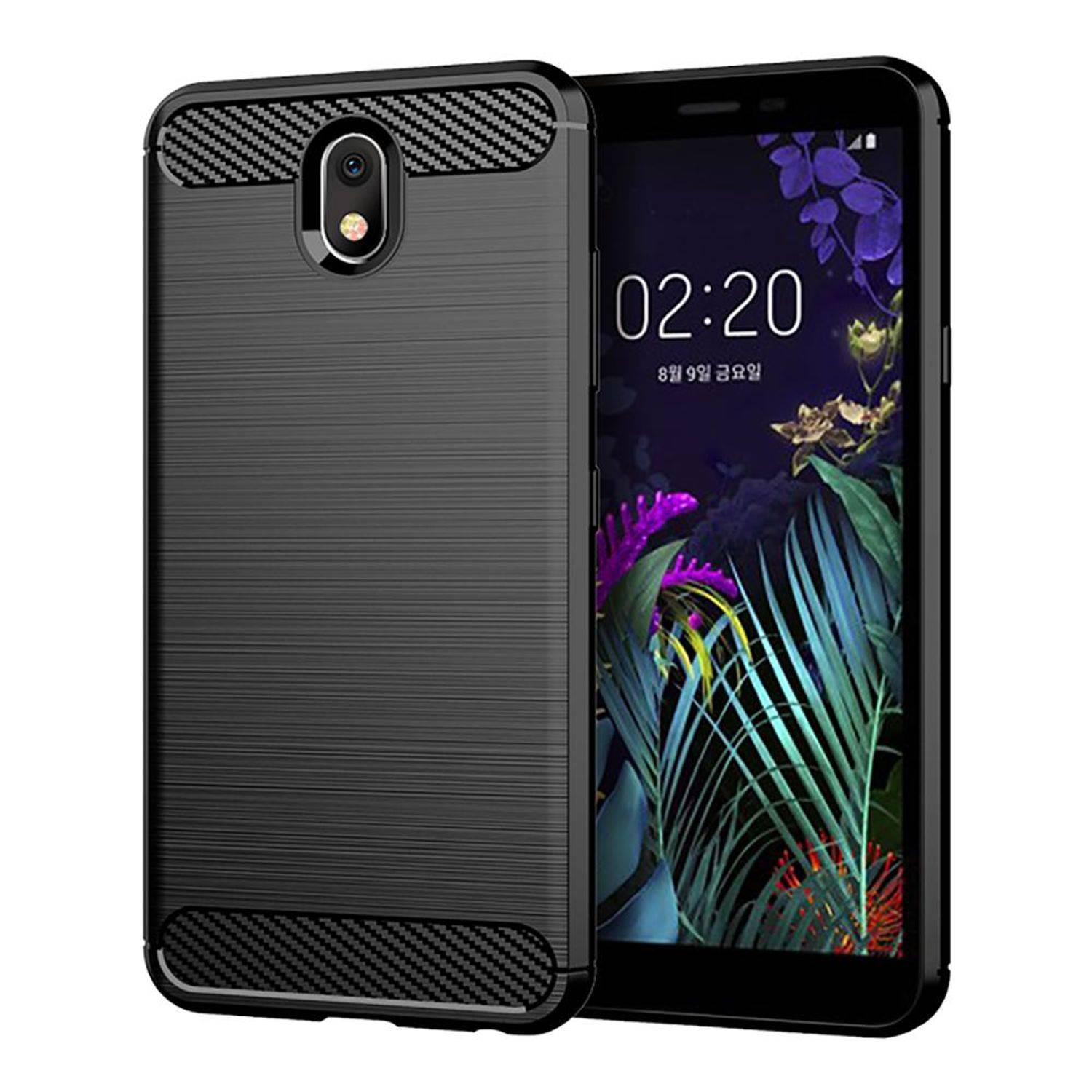 LG K30 2019 Handyhülle Carbon Optik Backcover Schwarz