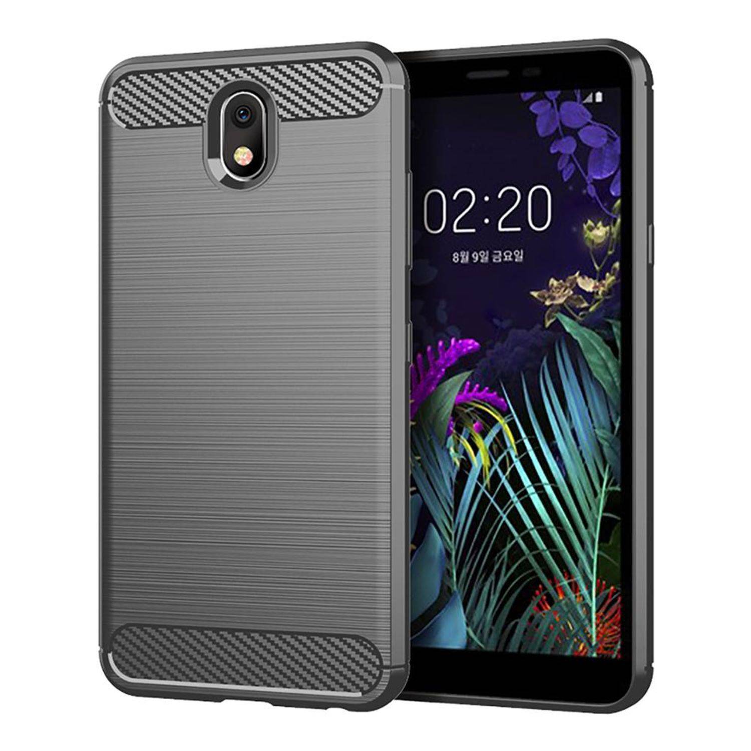 LG K30 2019 Handyhülle Carbon Optik Backcover Grau