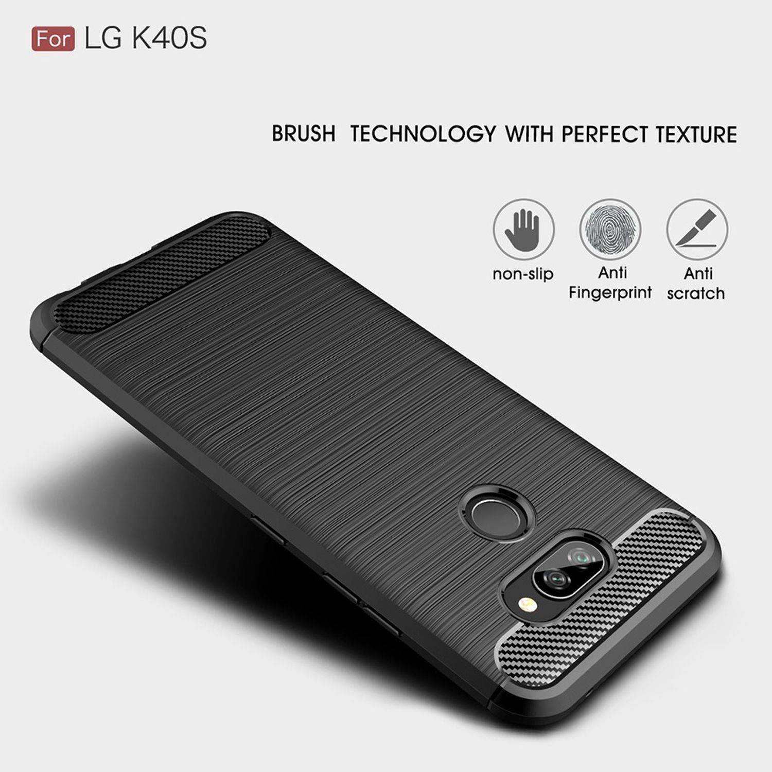 LG K40S Handyhülle Carbon Optik Backcover Schwarz