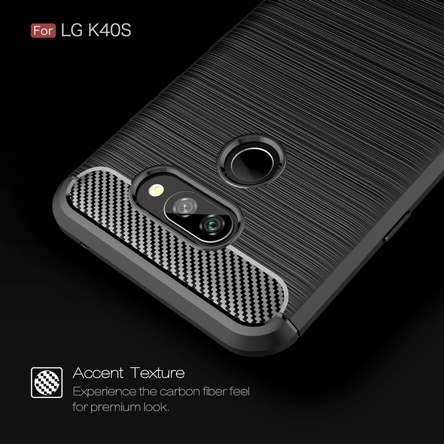 LG K40S Handyhülle Carbon Optik Backcover Schwarz