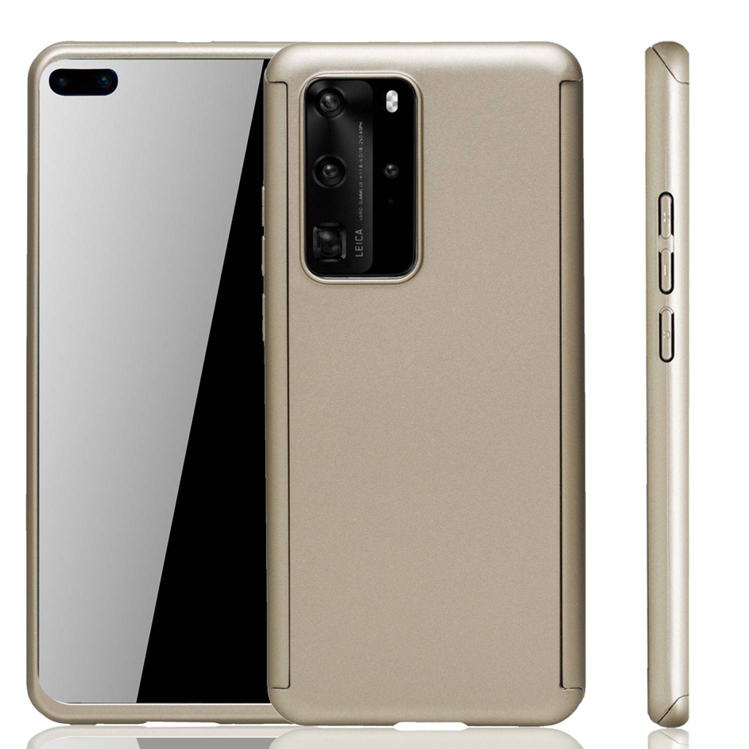 Huawei P40 Handyhülle 360 Grad Schutz Full Cover Gold