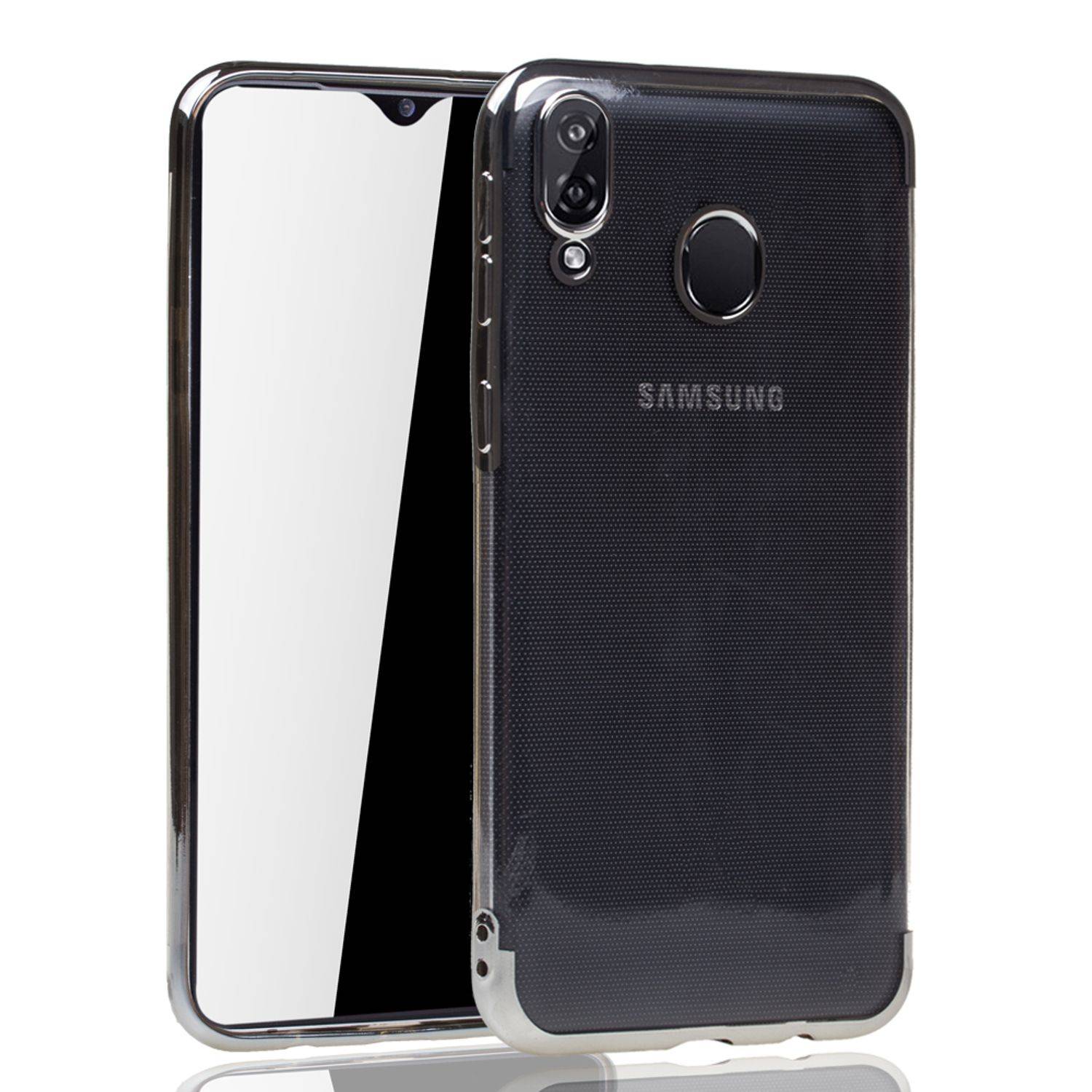 Samsung Galaxy M20 Handyhülle Bumper Backcover Silber