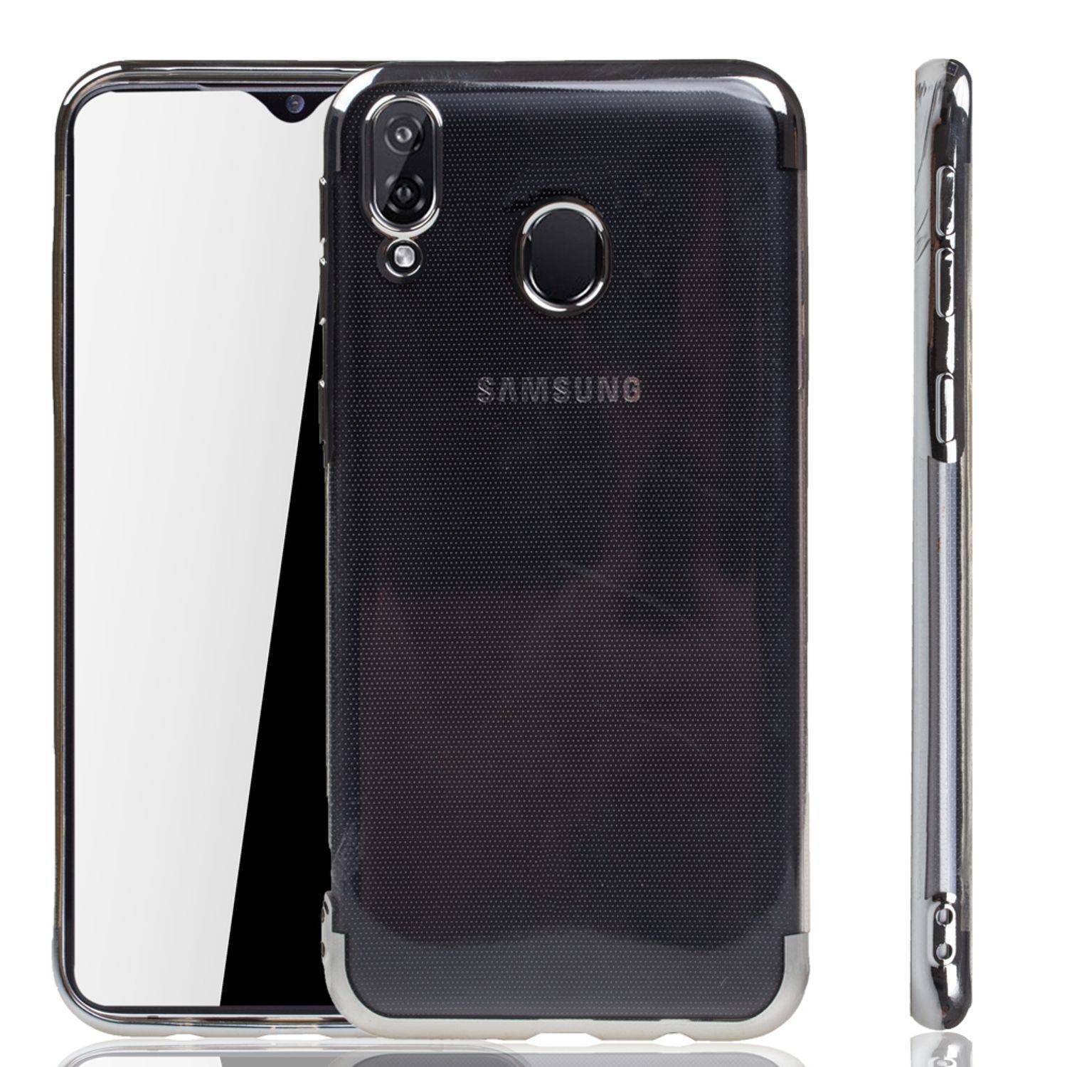 Samsung Galaxy M20 Handyhülle Bumper Backcover Silber
