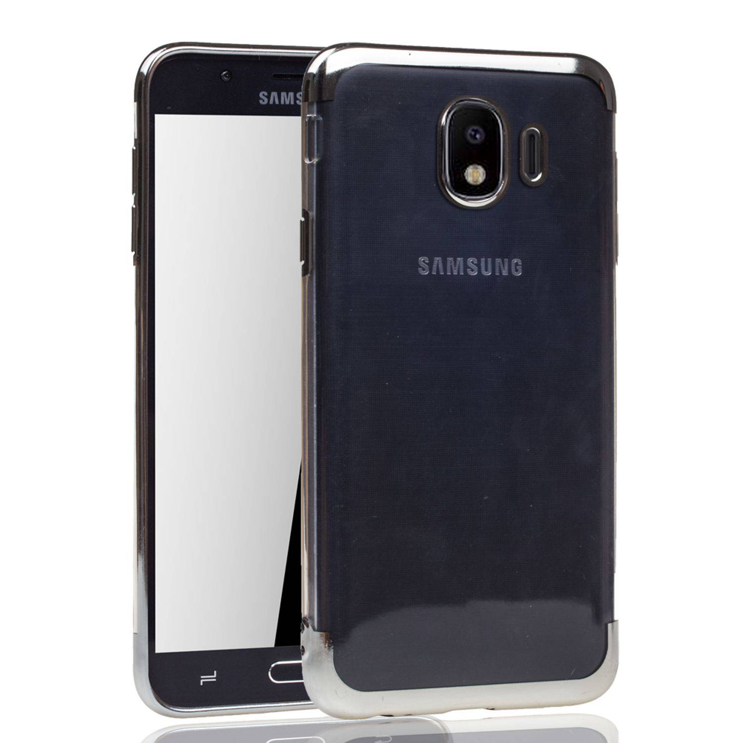 Samsung Galaxy J4 Handyhülle Bumper Backcover Silber