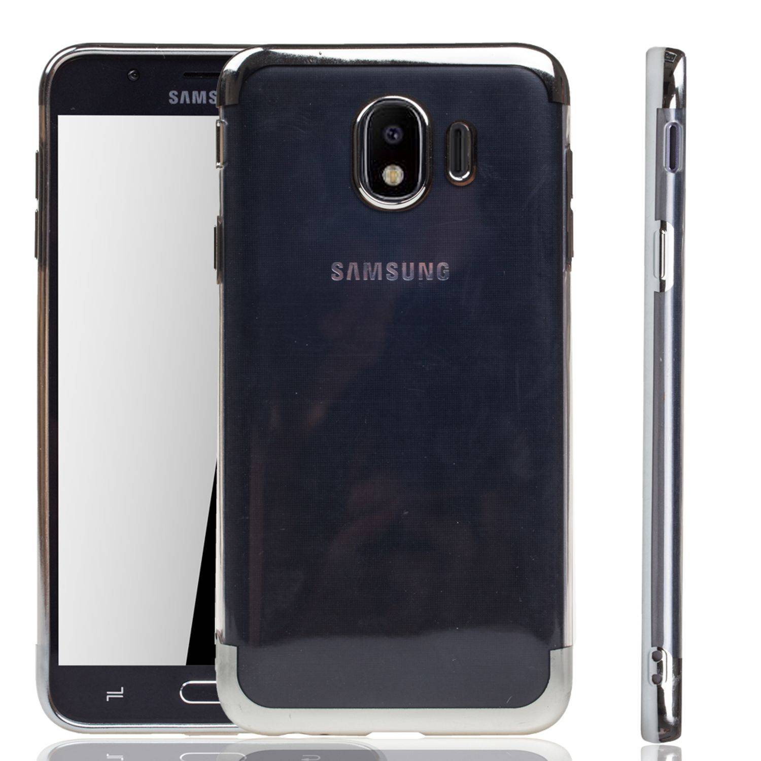 Samsung Galaxy J4 Handyhülle Bumper Backcover Silber