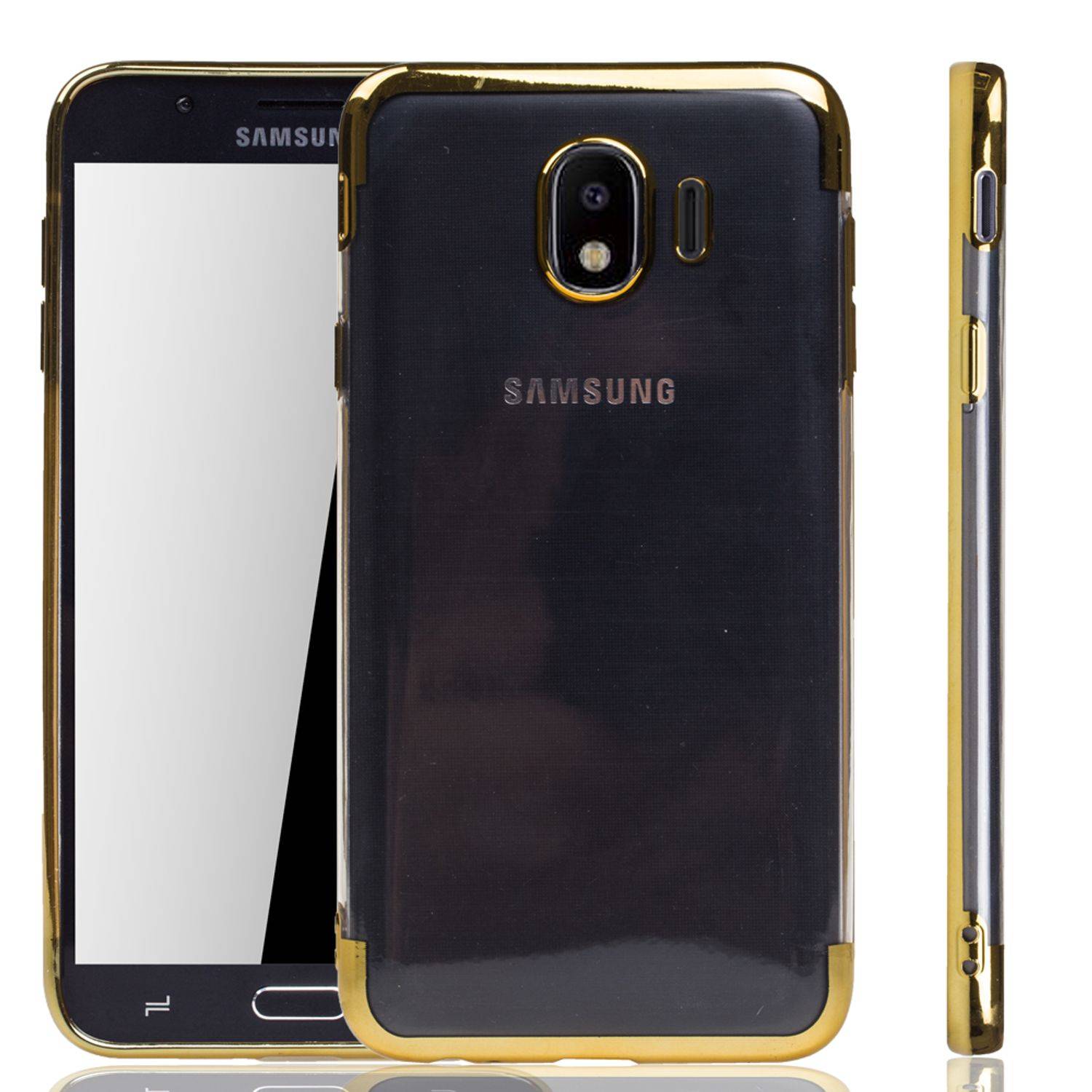 Samsung Galaxy J4 Handyhülle Bumper Backcover Gold