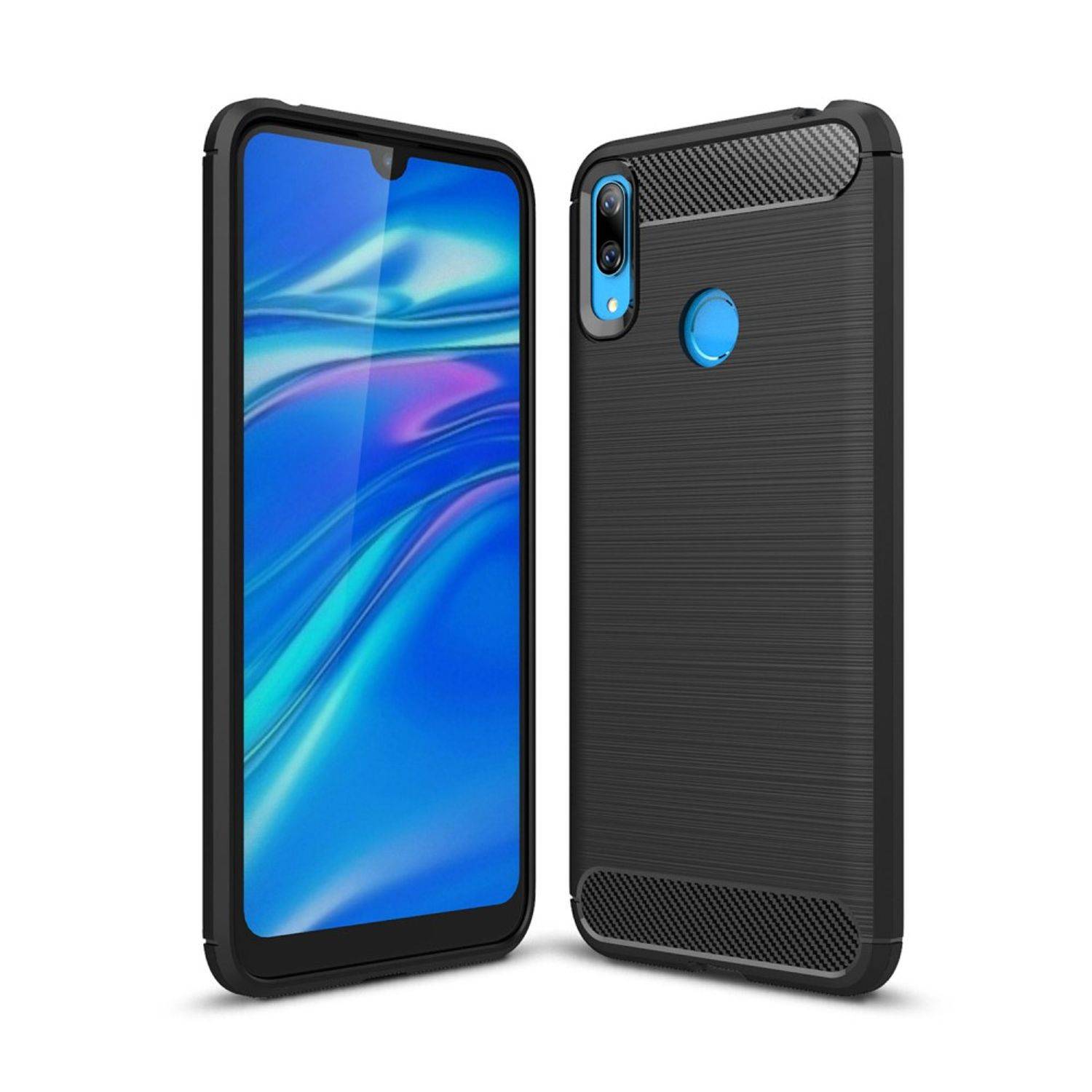 Huawei Y7 (2019) Handyhülle Carbon Optik Backcover Schwarz