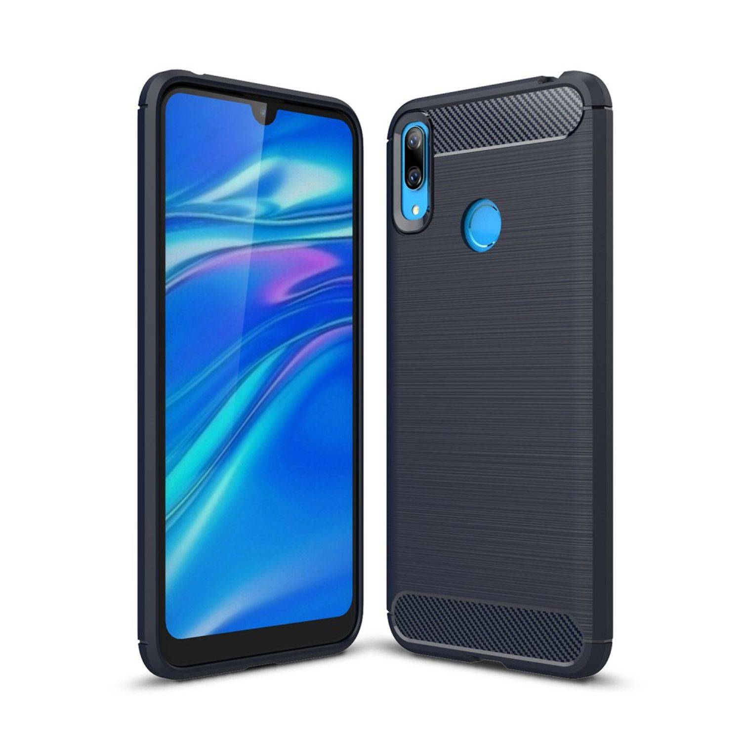 Huawei Y7 (2019) Handyhülle Carbon Optik Backcover Blau