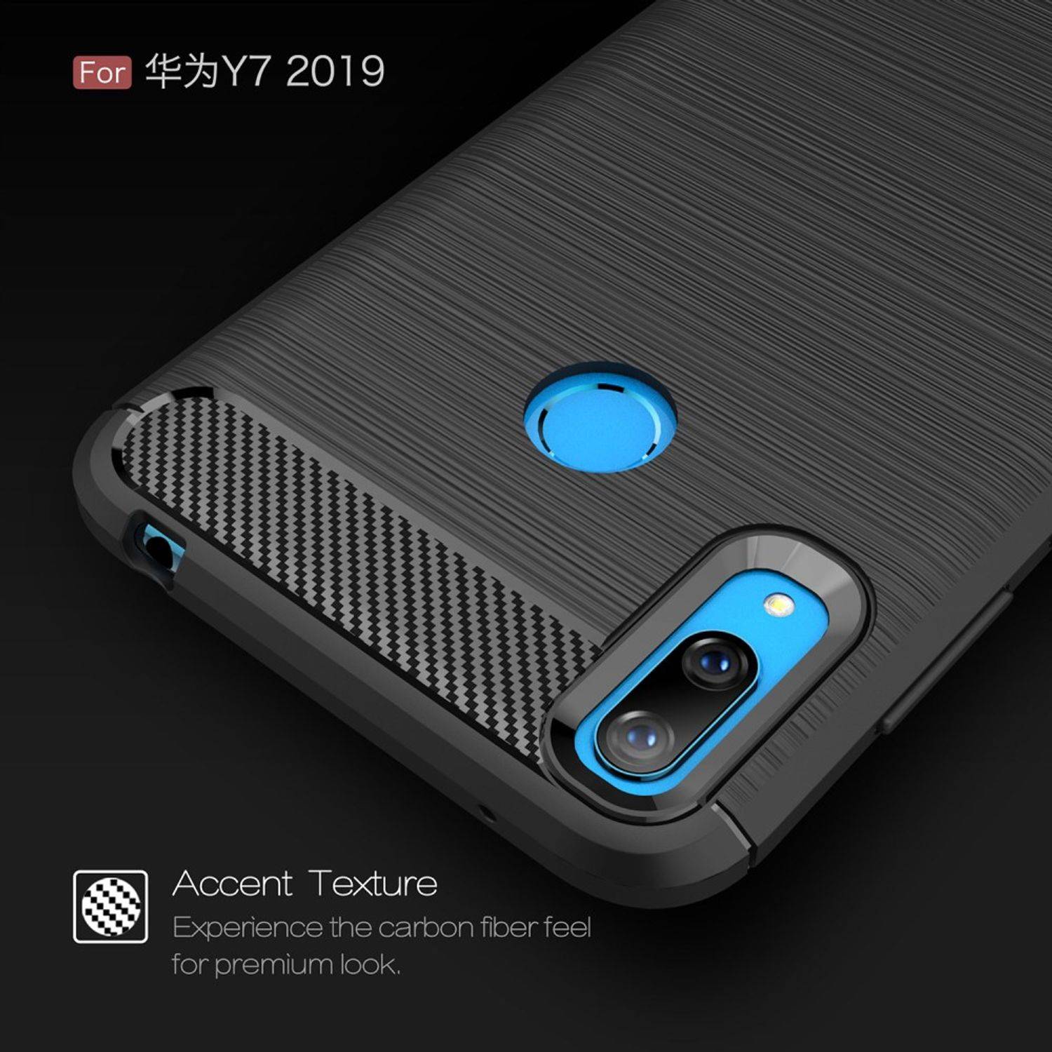 Huawei Y7 (2019) Handyhülle Carbon Optik Backcover Blau