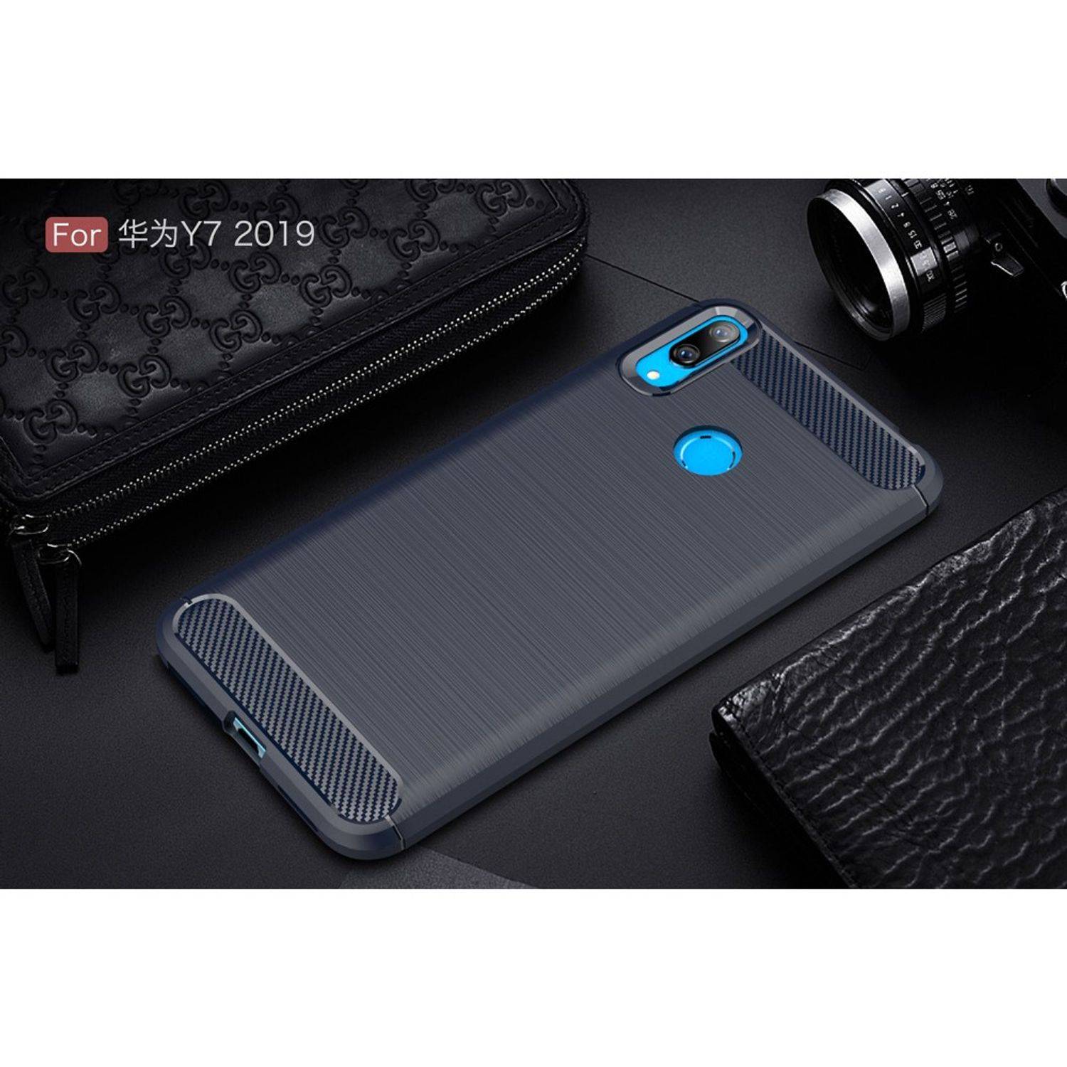 Huawei Y7 (2019) Handyhülle Carbon Optik Backcover Blau