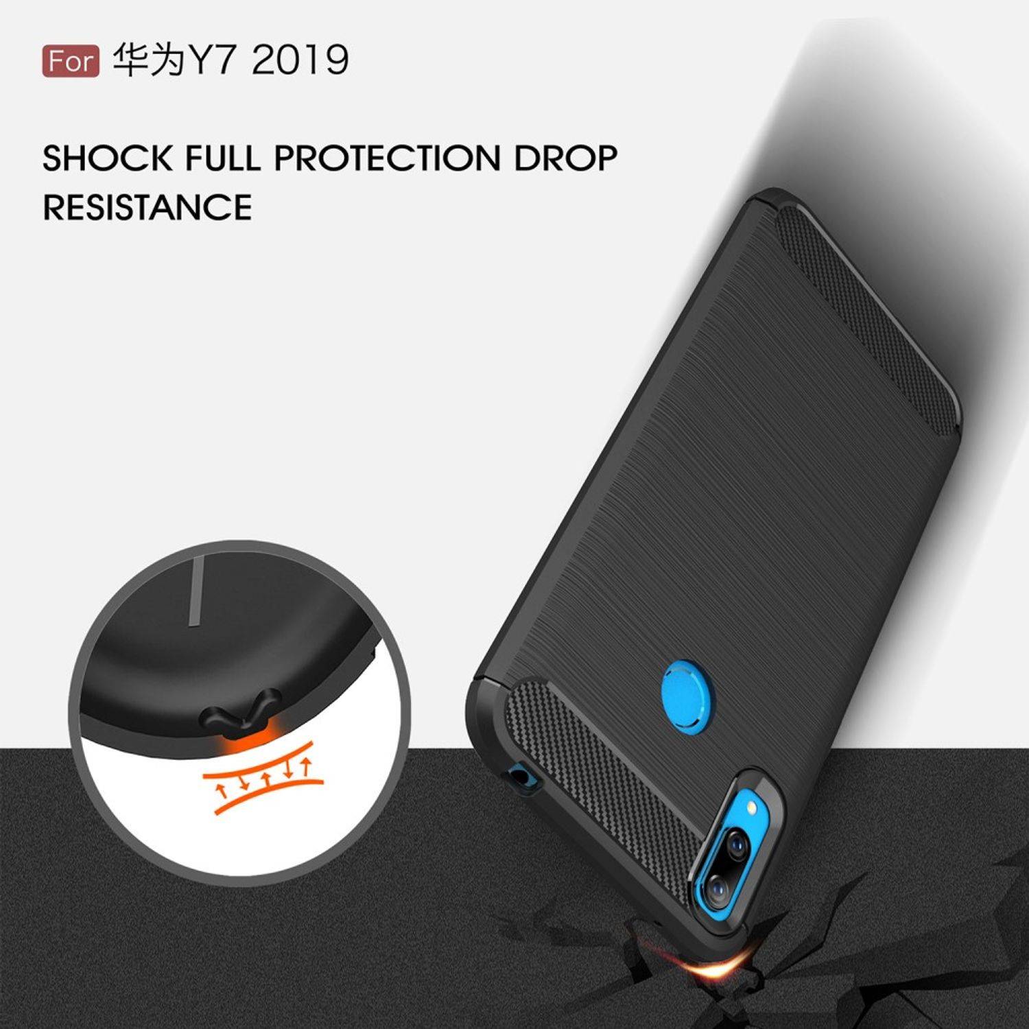 Huawei Y7 (2019) Handyhülle Carbon Optik Backcover Blau