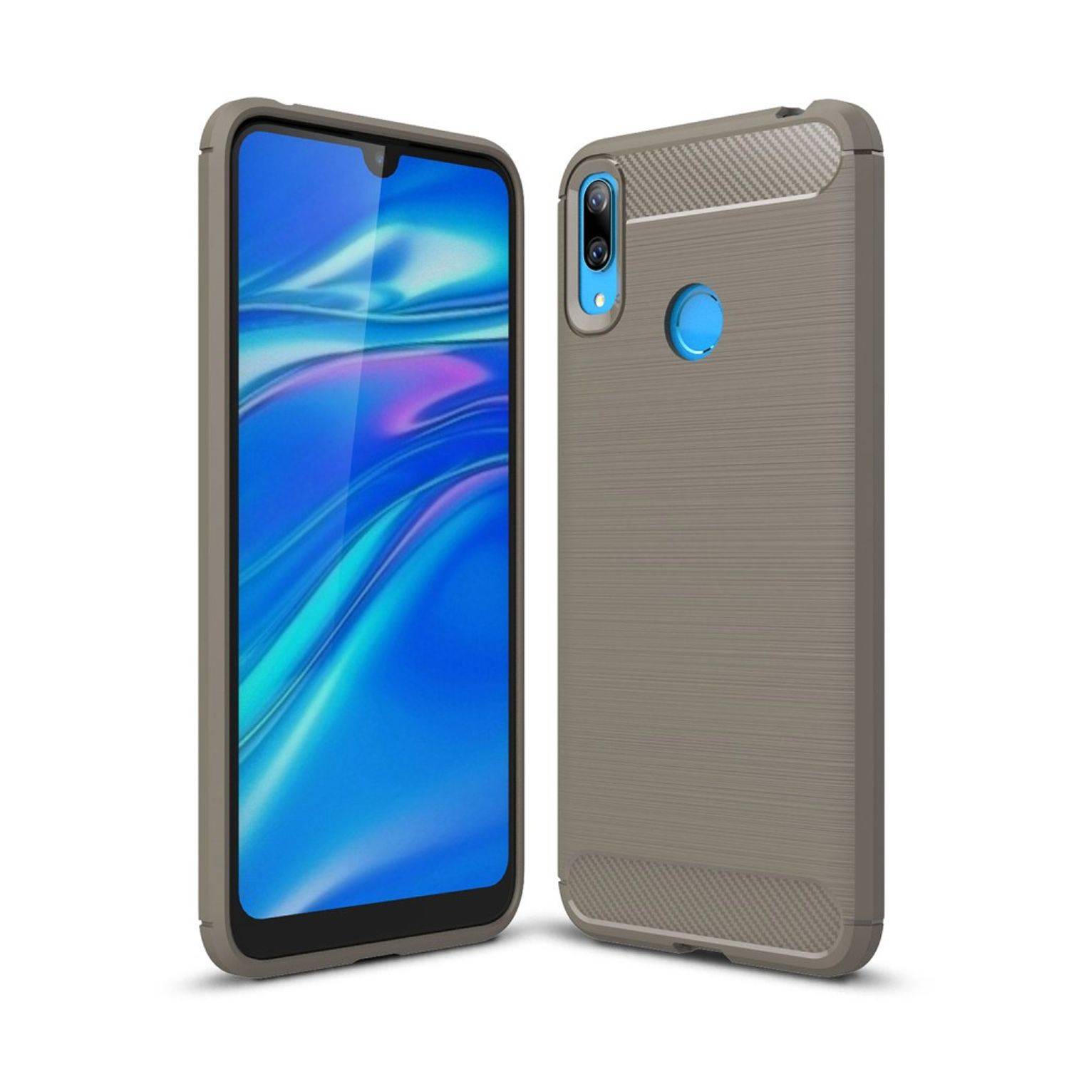 Huawei Y7 (2019) Handyhülle Carbon Optik Backcover Grau
