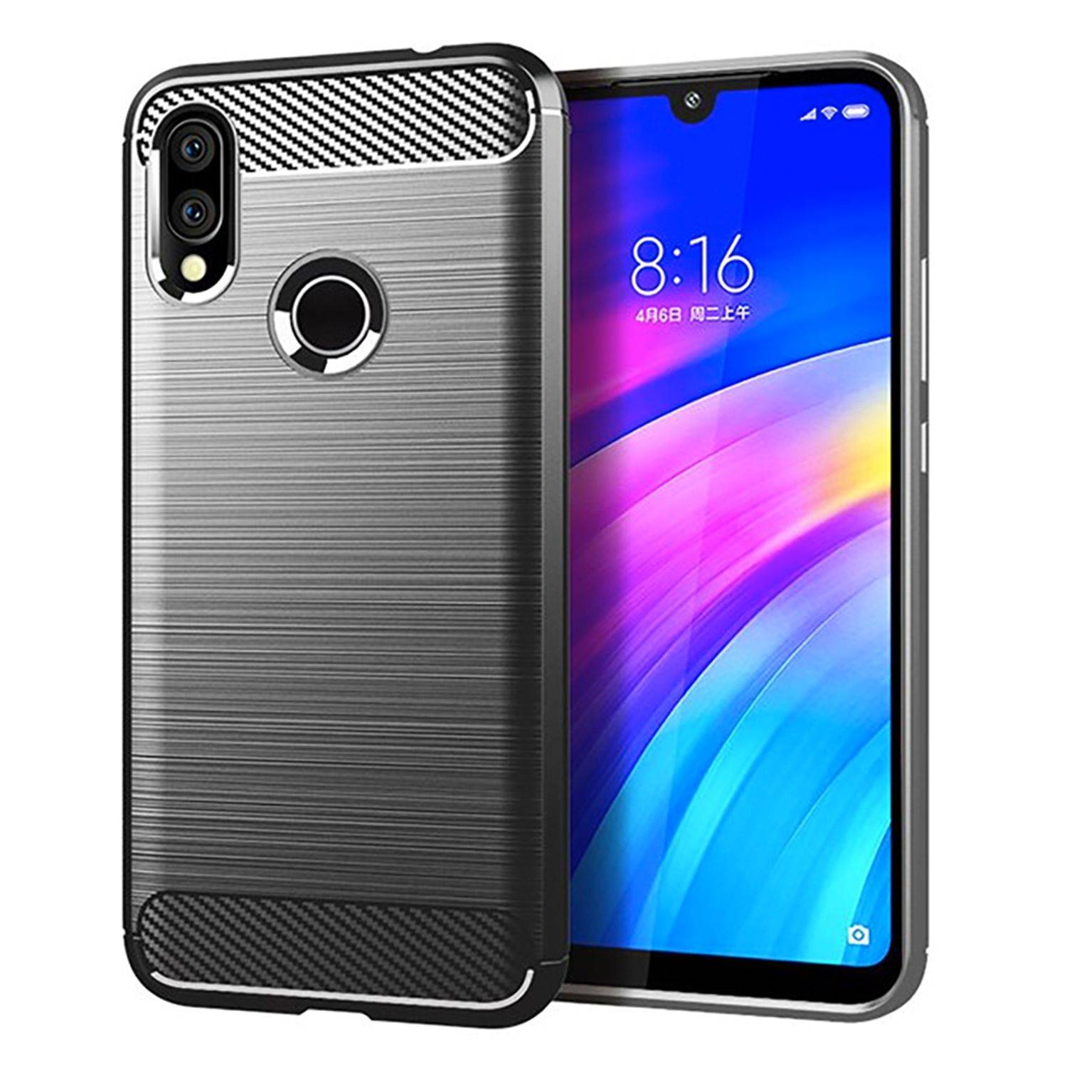 Xiaomi Redmi 7 Handyhülle Carbon Optik Backcover Grau
