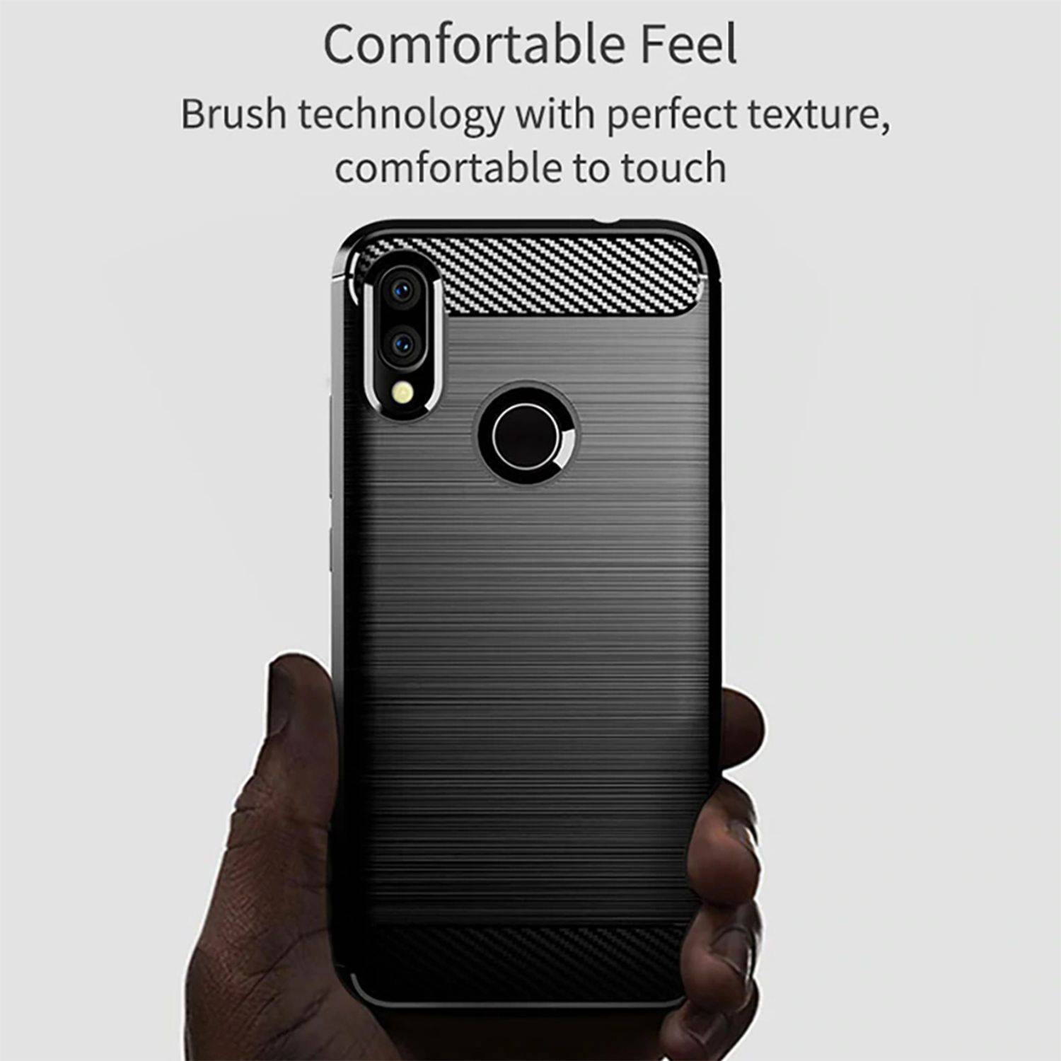 Xiaomi Redmi 7 Handyhülle Carbon Optik Backcover Grau