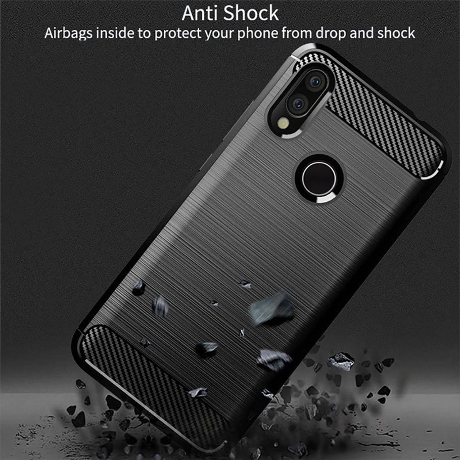 Xiaomi Redmi 7 Handyhülle Carbon Optik Backcover Grau