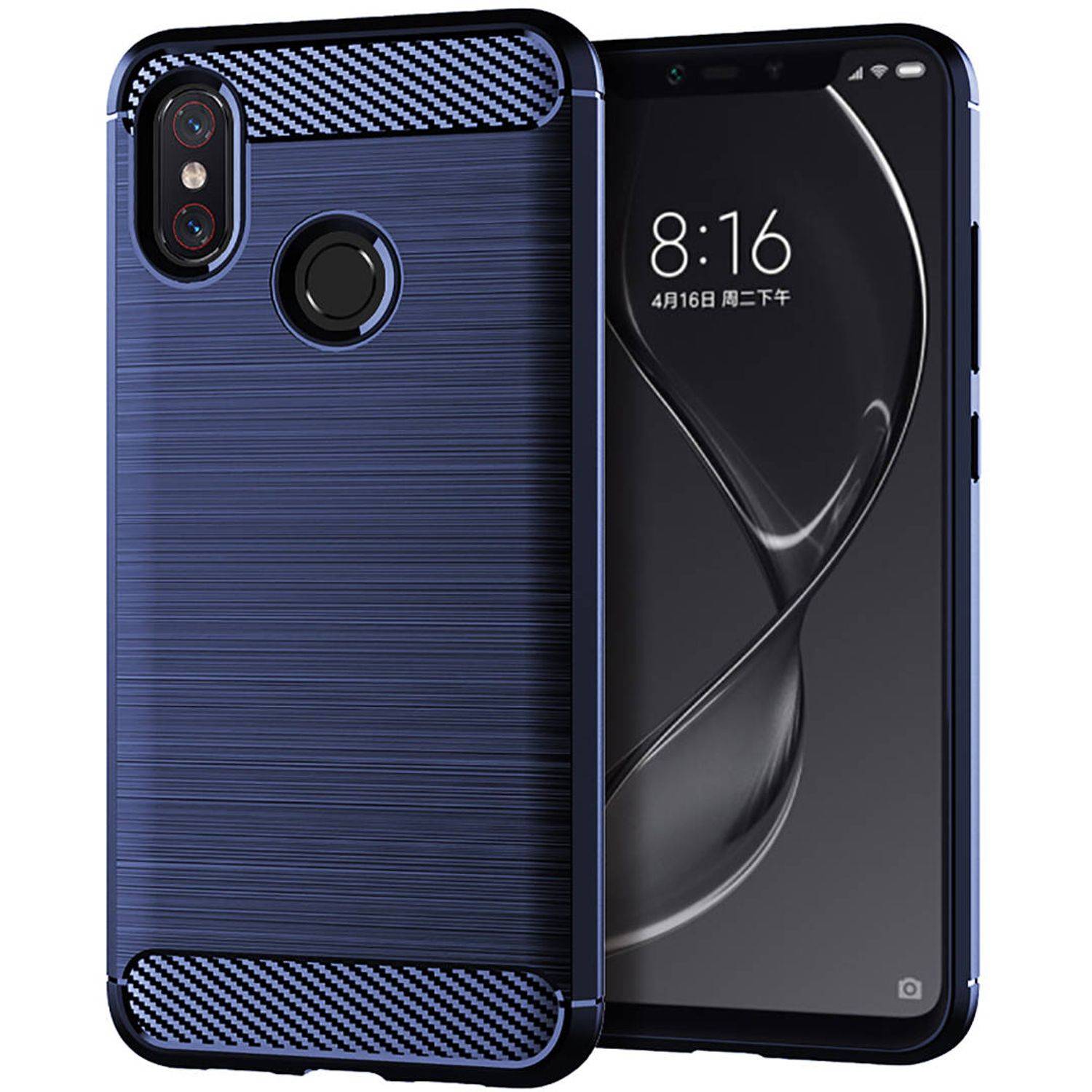 Xiaomi Mi 8 Pro Handyhülle Carbon Optik Backcover Blau
