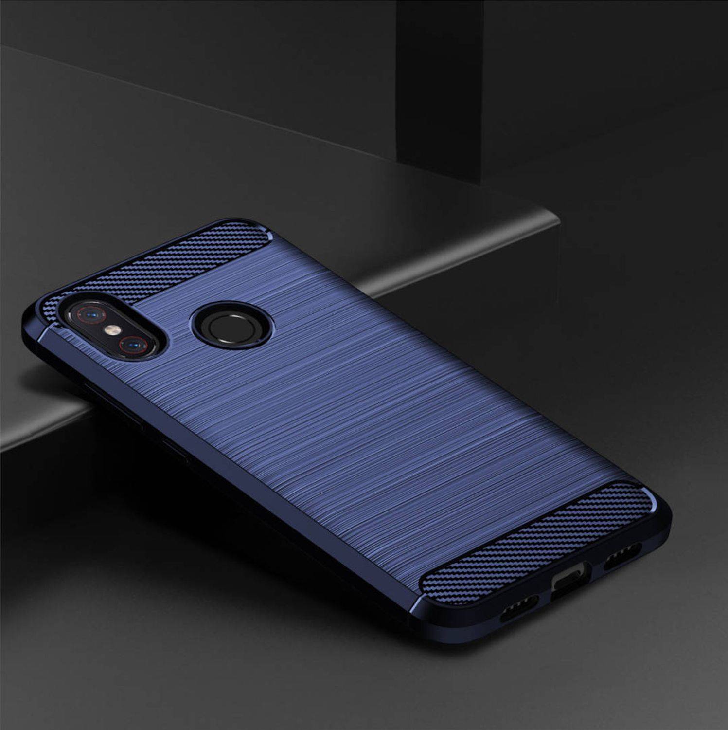 Xiaomi Mi 8 Pro Handyhülle Carbon Optik Backcover Blau