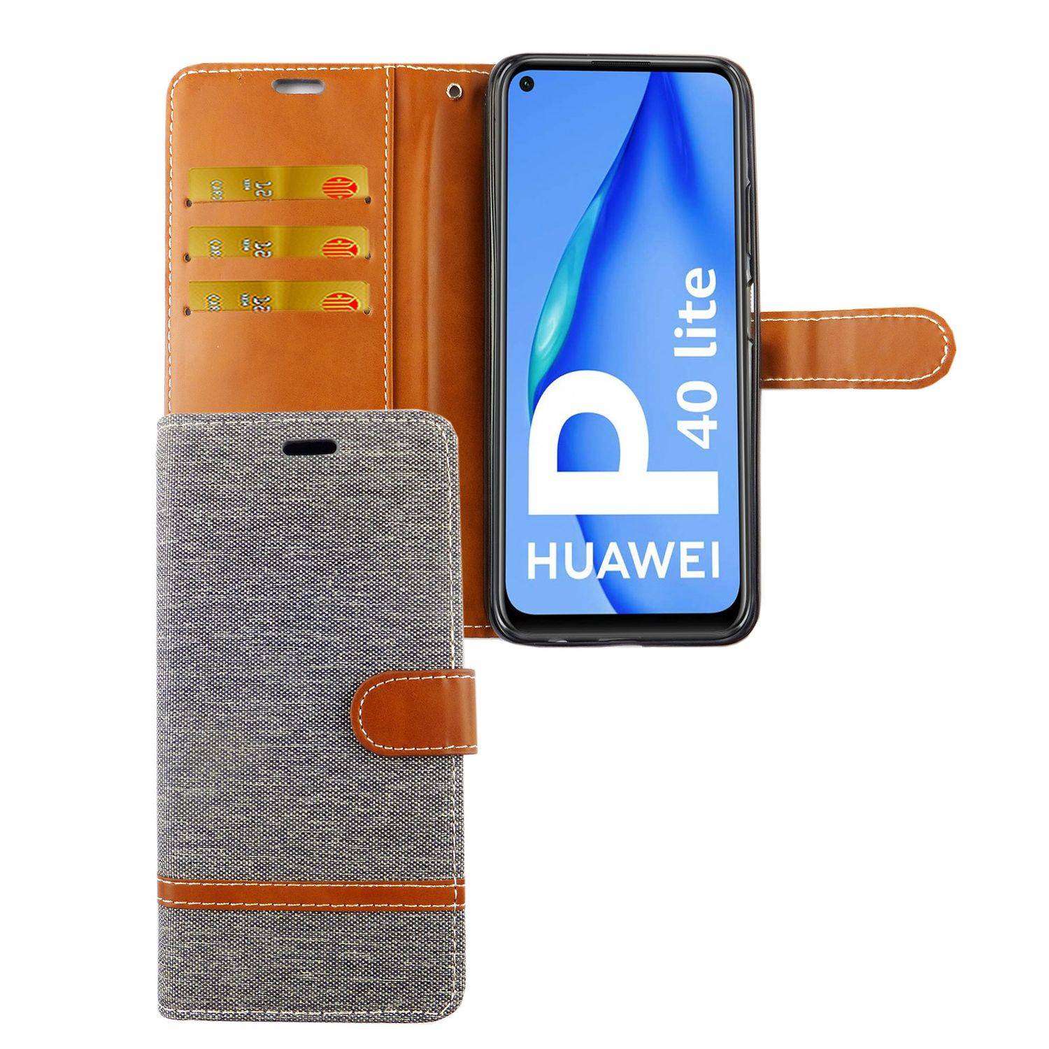 Huawei P40 Lite Handyhülle Bookcover Grau