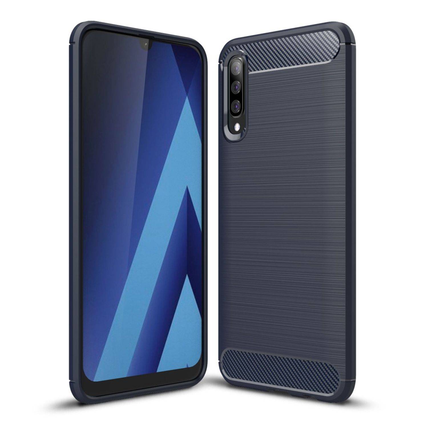 Samsung Galaxy A70 Handyhülle Carbon Optik Backcover Blau