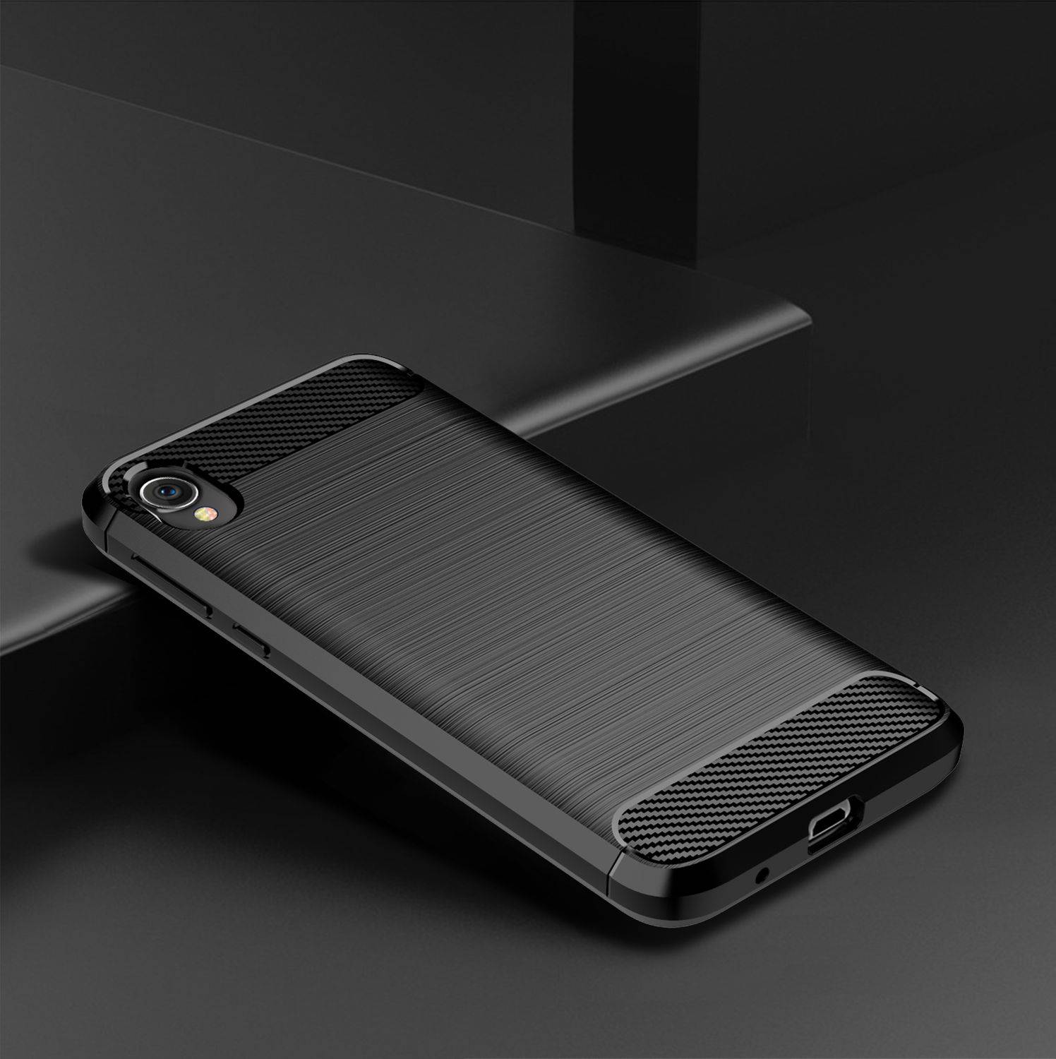 Motorola E6 Handyhülle Carbon Optik Backcover Schwarz