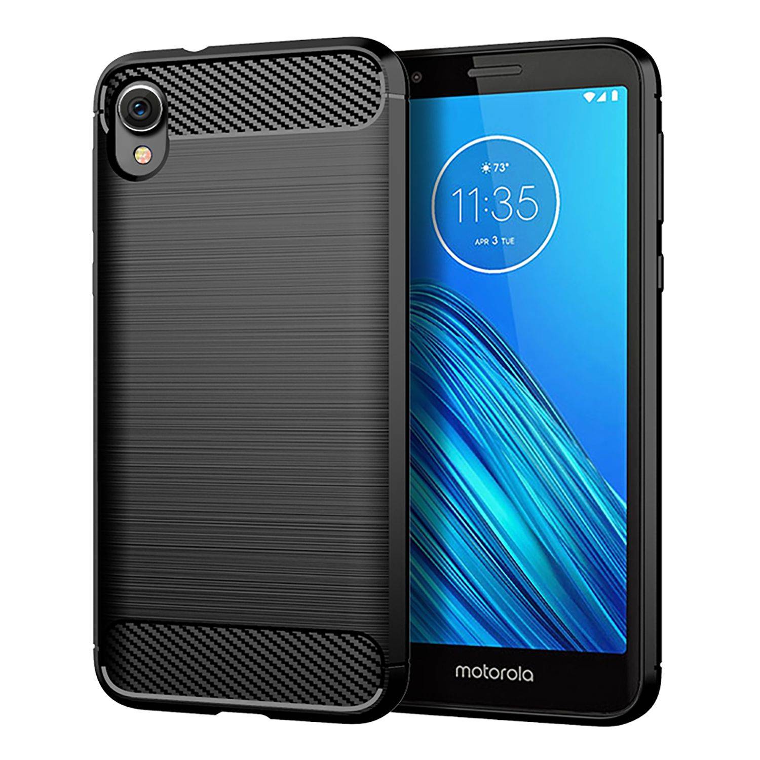 Motorola E6 Handyhülle Carbon Optik Backcover Schwarz