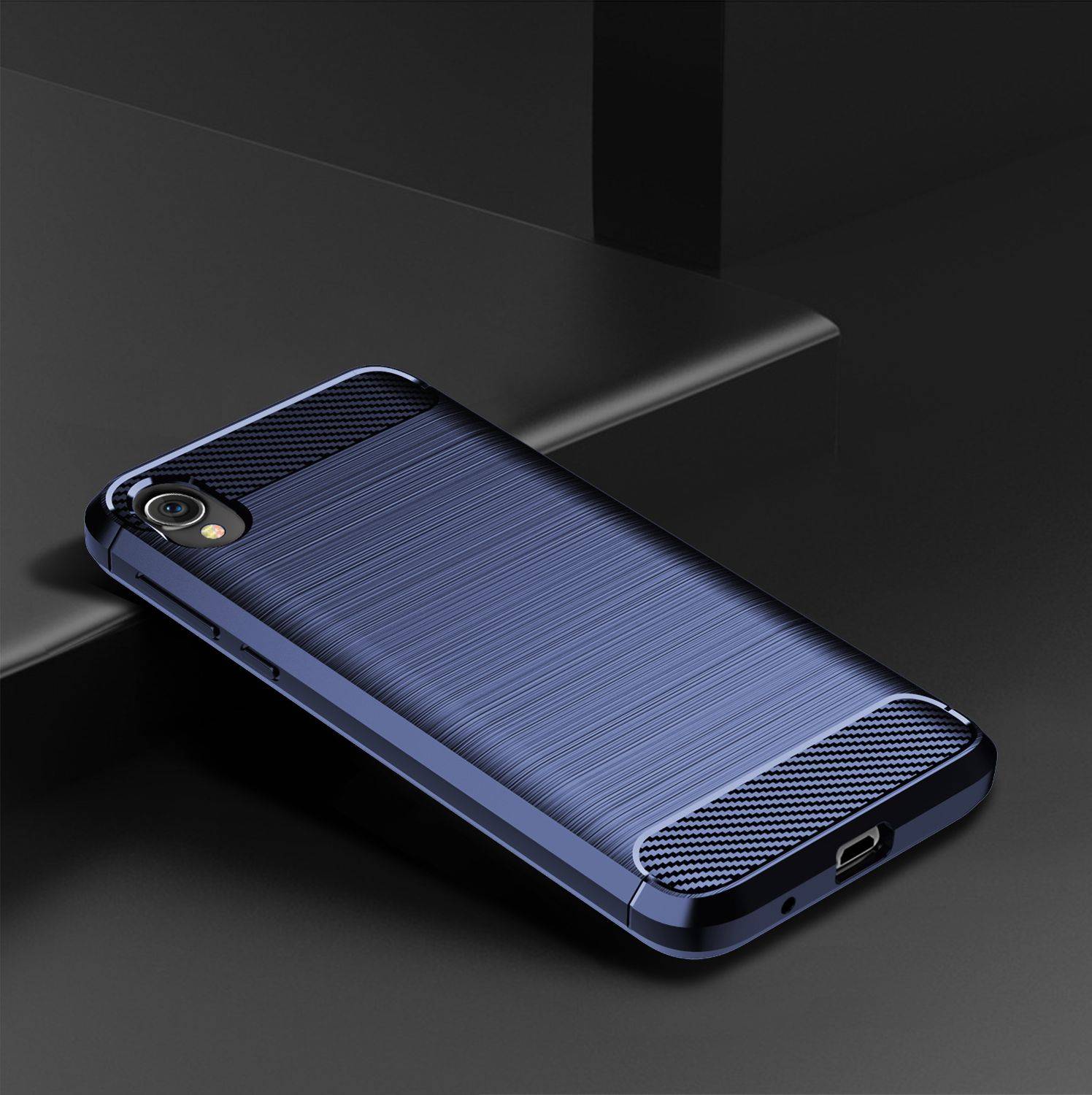 Motorola E6 Handyhülle Carbon Optik Backcover Blau