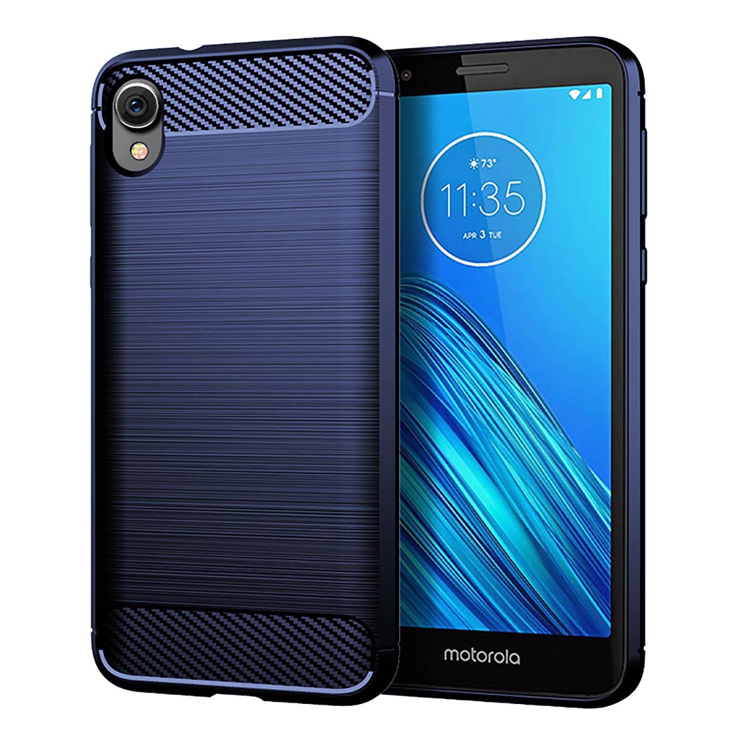 Motorola E6 Handyhülle Carbon Optik Backcover Blau