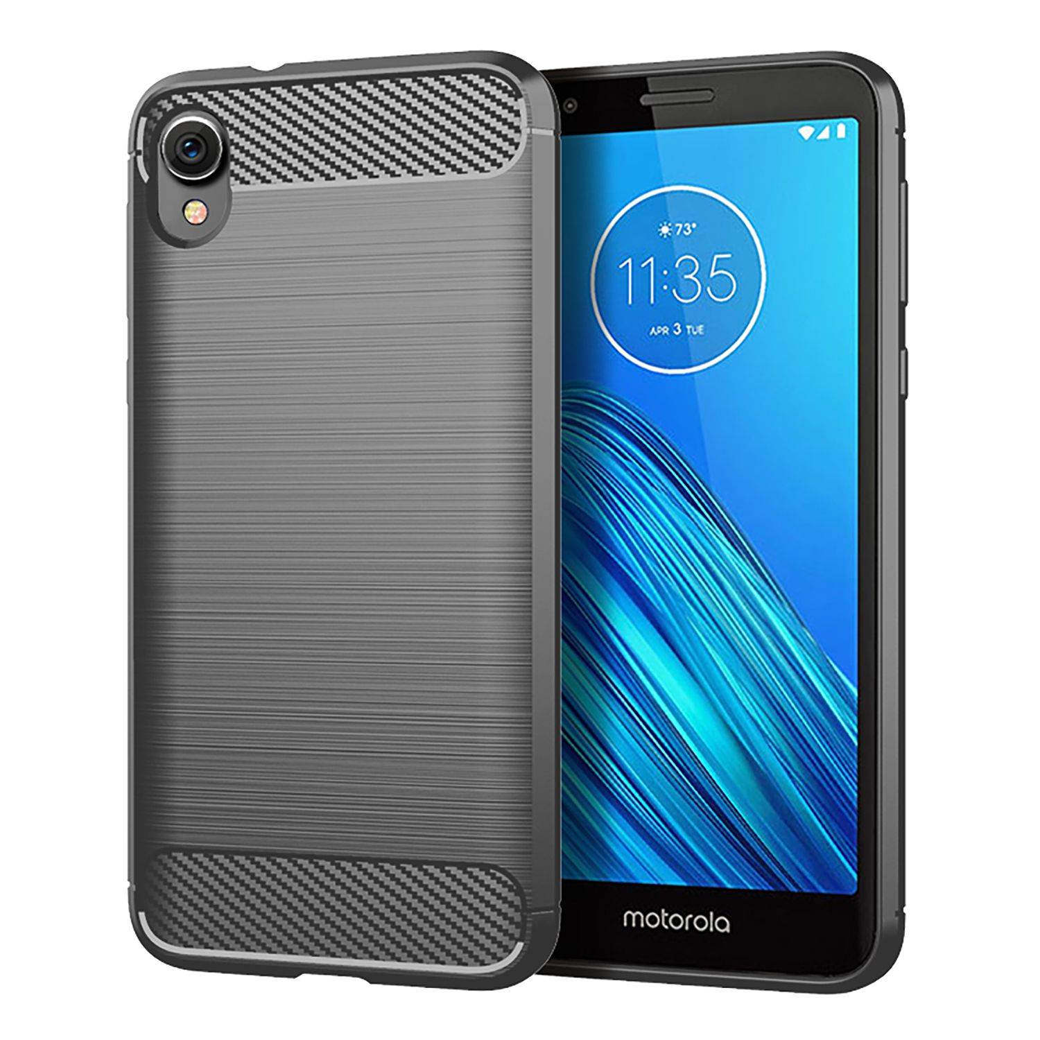 Motorola E6 Handyhülle Carbon Optik Backcover Grau