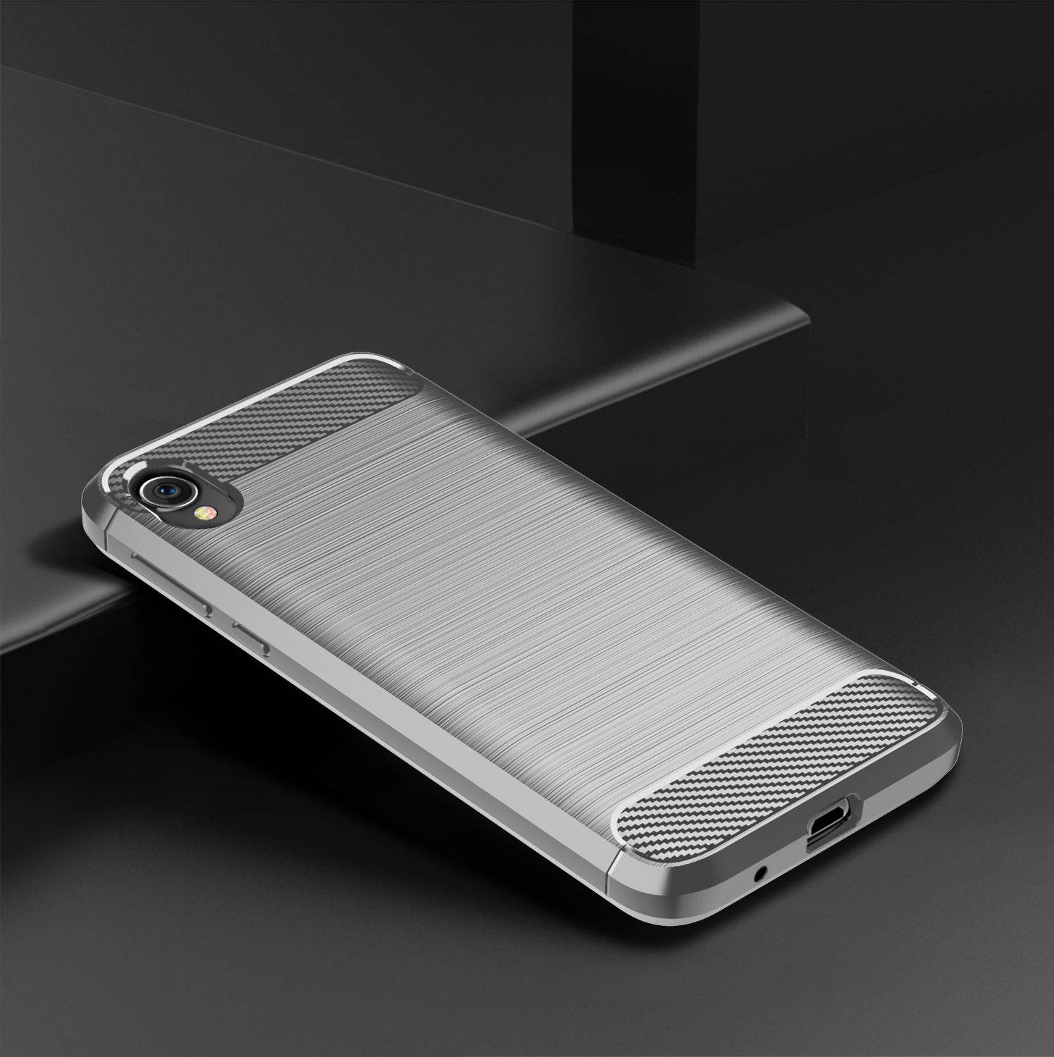 Motorola E6 Handyhülle Carbon Optik Backcover Grau