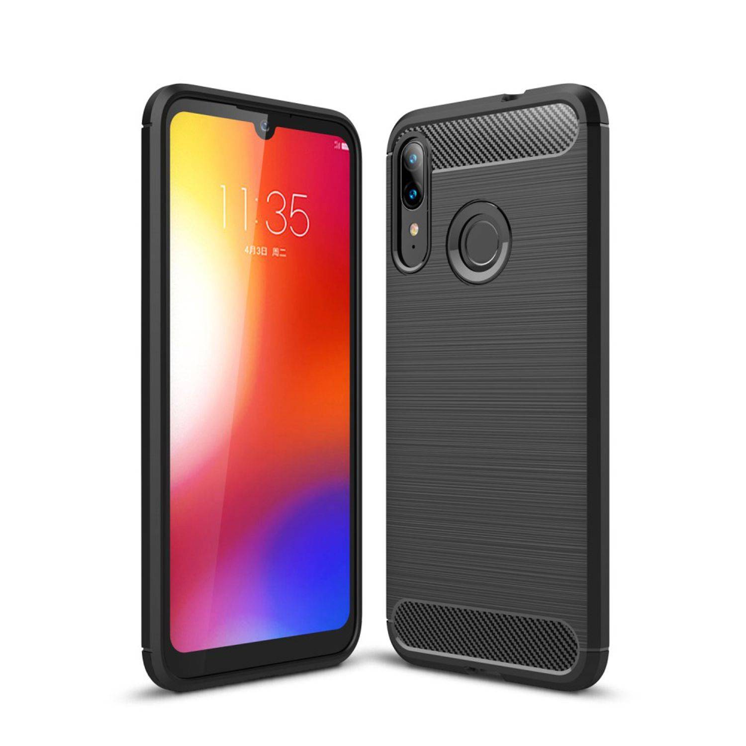 Motorola E6 Plus Handyhülle Carbon Optik Backcover Grau