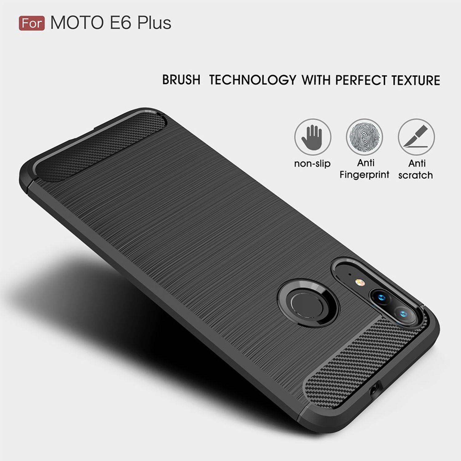 Motorola E6 Plus Handyhülle Carbon Optik Backcover Grau