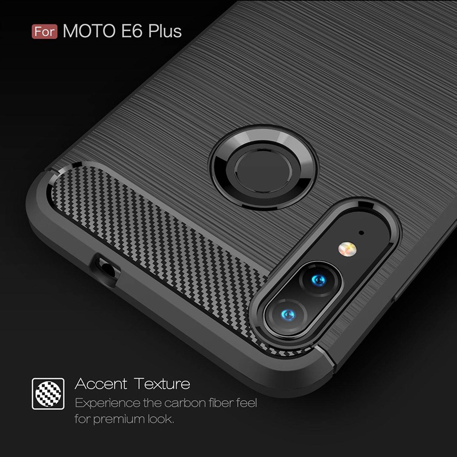 Motorola E6 Plus Handyhülle Carbon Optik Backcover Grau