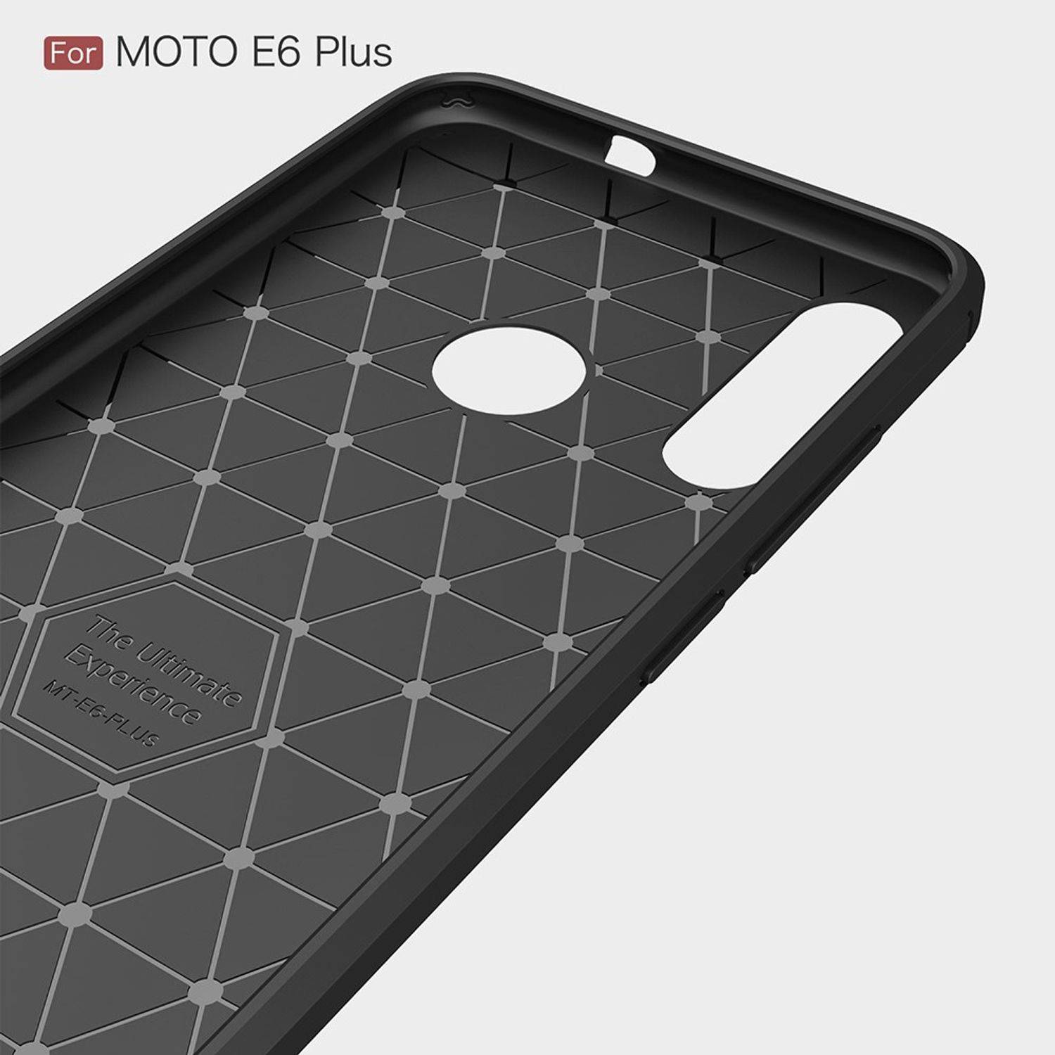Motorola E6 Plus Handyhülle Carbon Optik Backcover Grau