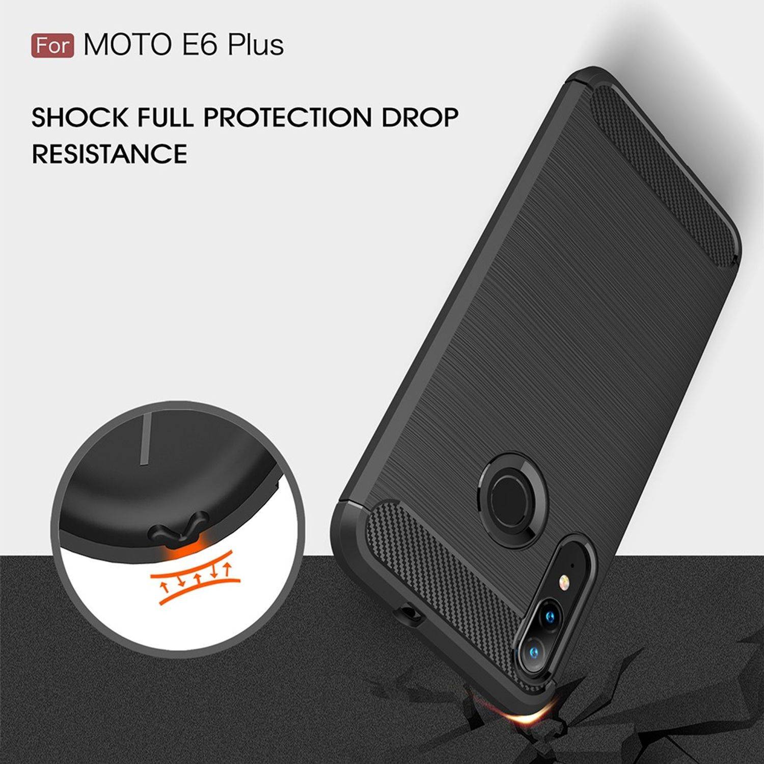 Motorola E6 Plus Handyhülle Carbon Optik Backcover Grau