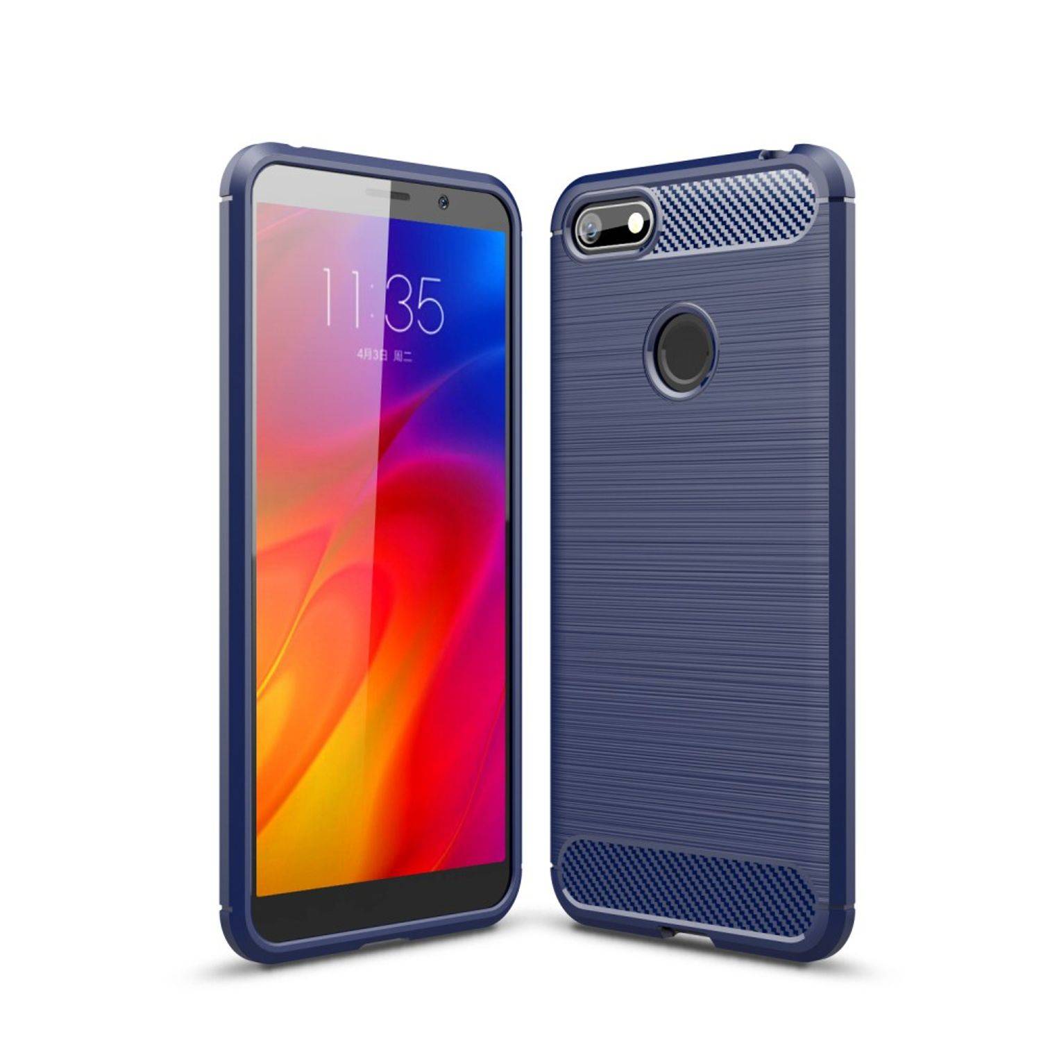 Motorola E6 Play Handyhülle Carbon Optik Backcover Blau