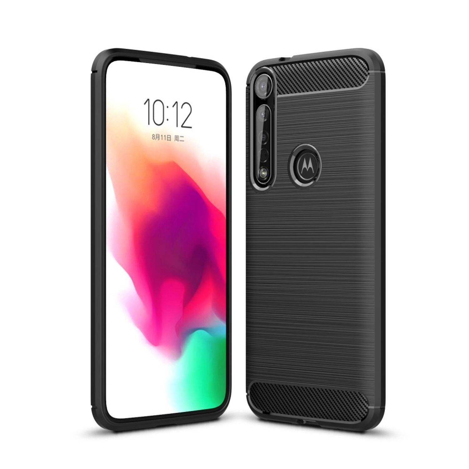 Motorola G8 Plus Handyhülle Carbon Optik Backcover Grau