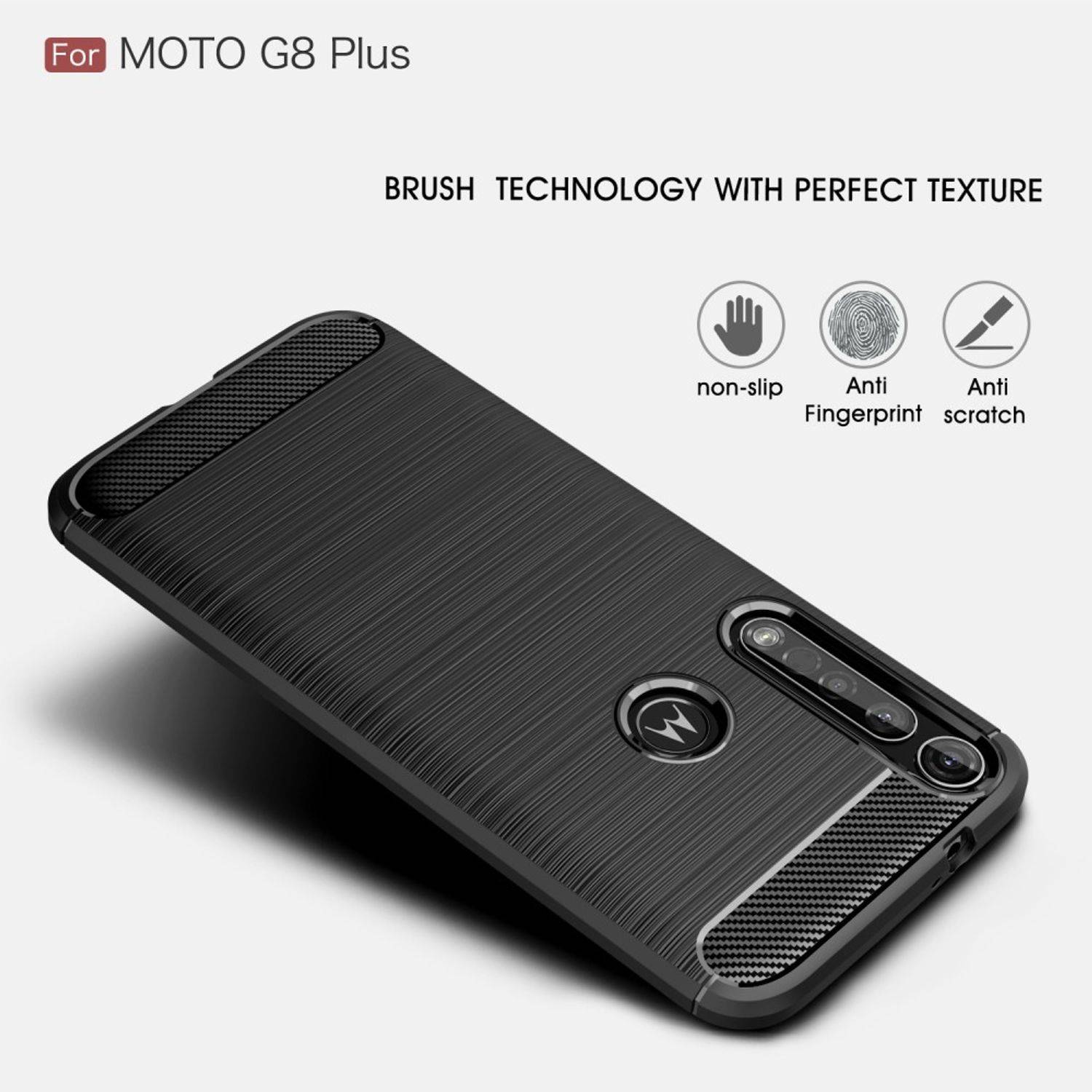 Motorola G8 Plus Handyhülle Carbon Optik Backcover Grau