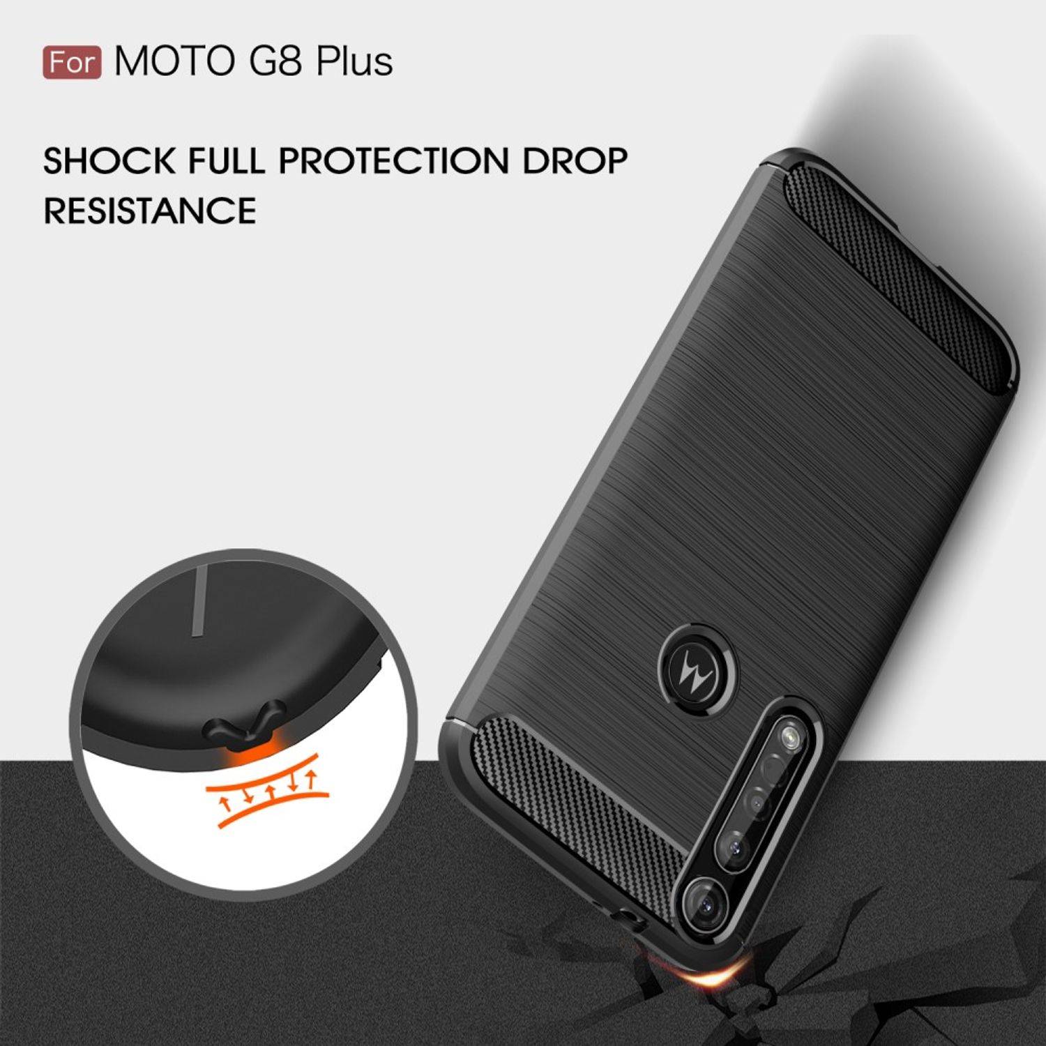Motorola G8 Plus Handyhülle Carbon Optik Backcover Grau